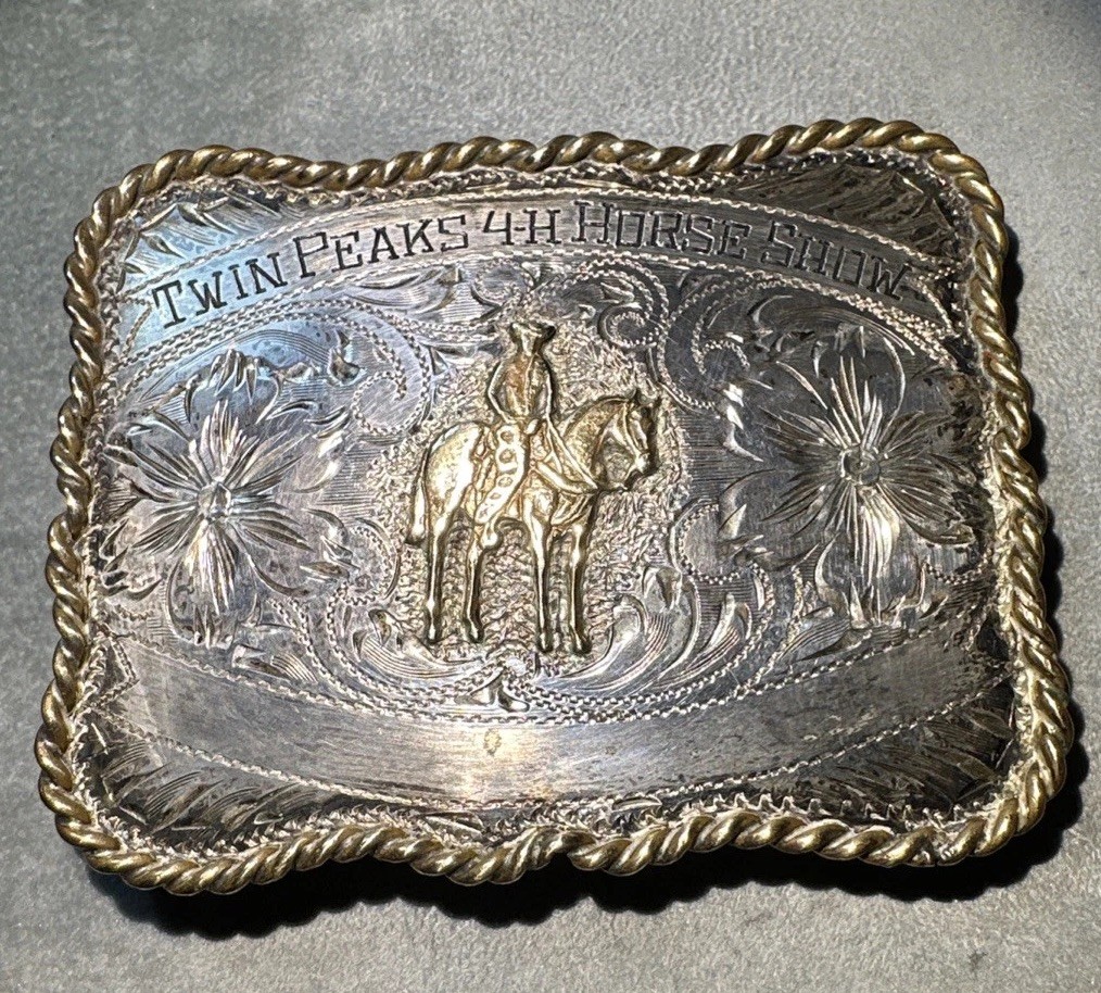 B-K Silversmiths STERLING Front Nickel Silver GERA 1980’s 4-H Texas BELT BUCKLE