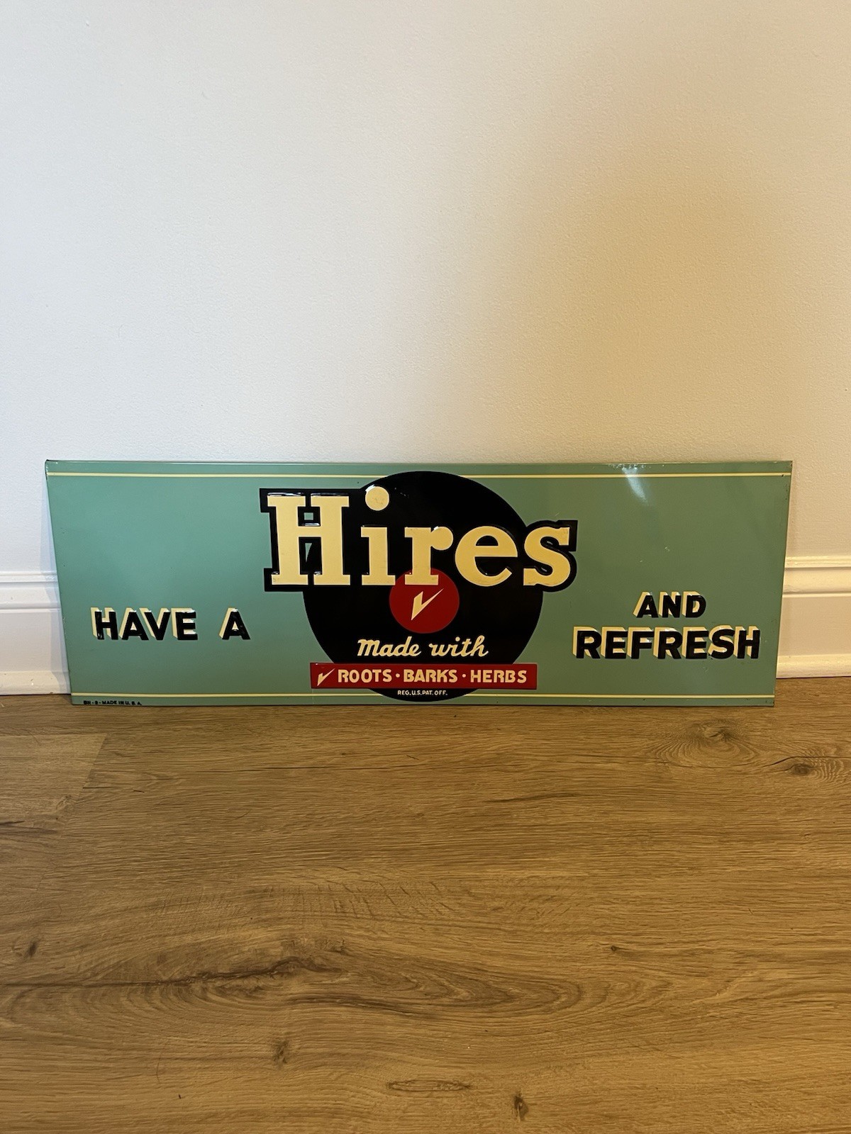 Vintage 1950s Hires Root Beer Embossed Metal Sign Donaldson Art Sign Co 27