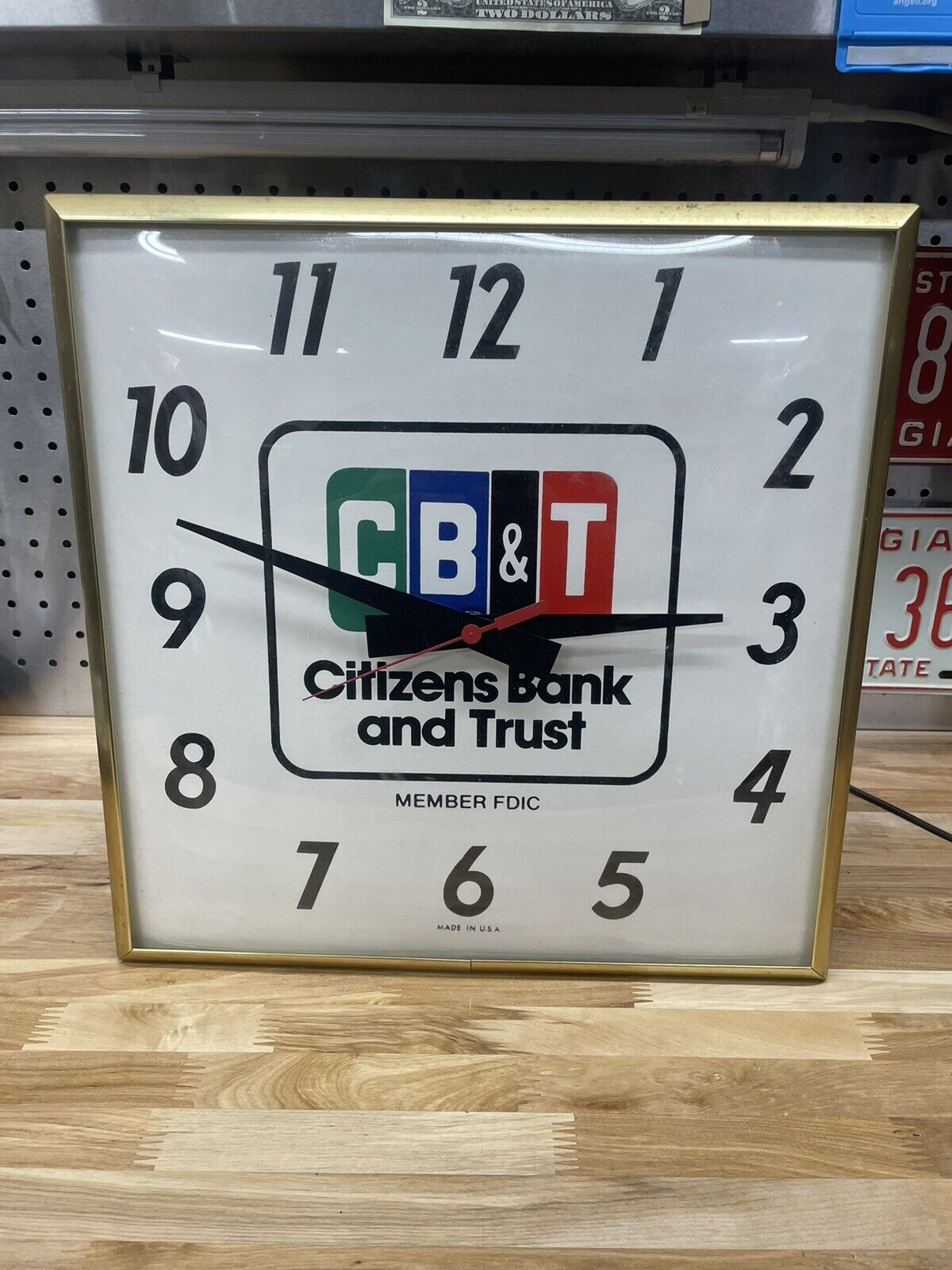 Vintage Bank Clock Advertising Sign Bubble Glass Citizens Bank And Trust CB&T