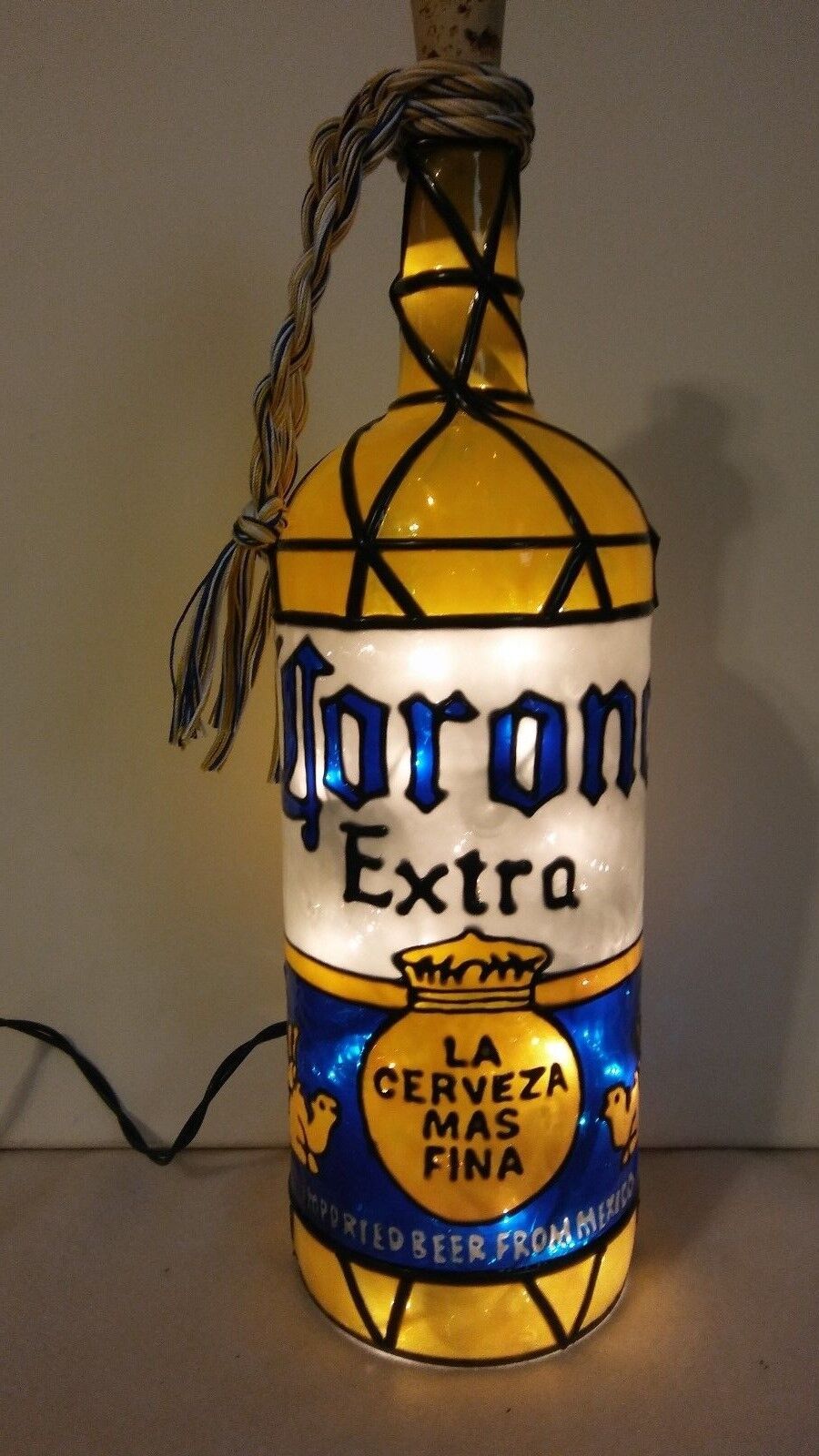 Corona Extra Inspired Bottle Lamp Bottle Light Hand Painted