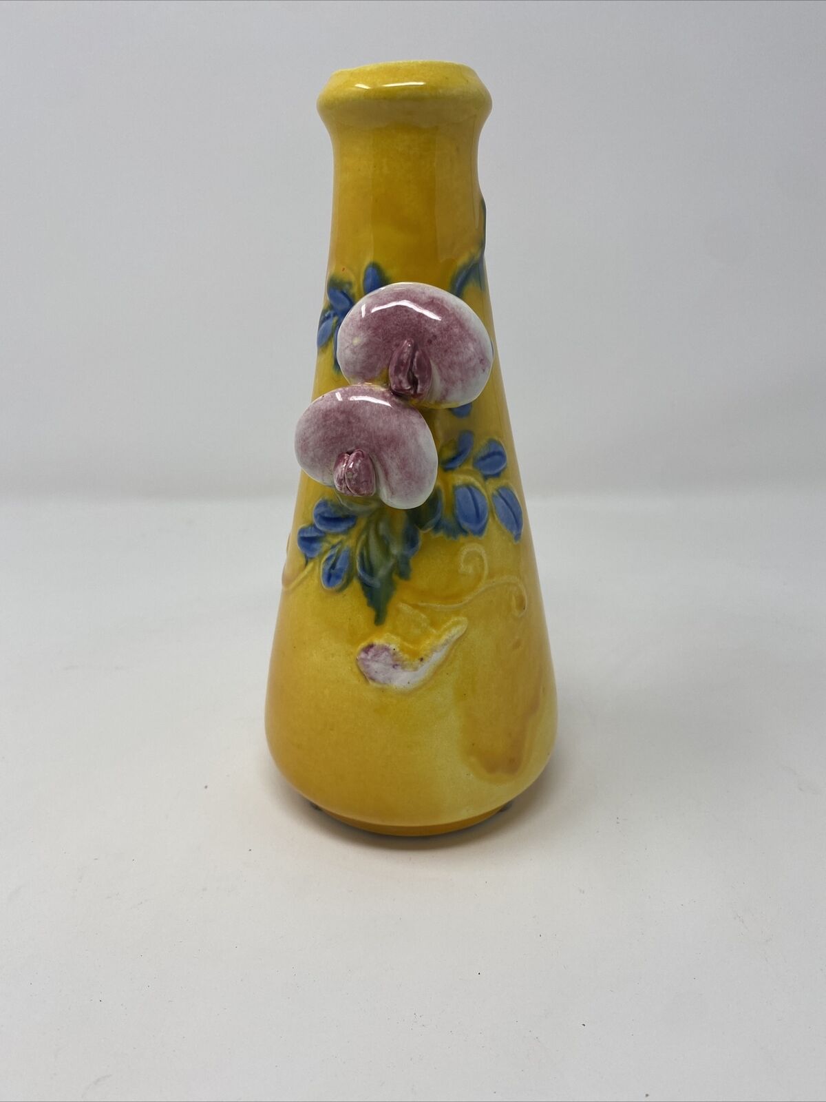 Vintage Ceramic Vase Appliqué Flowers Made In Japan Yellow