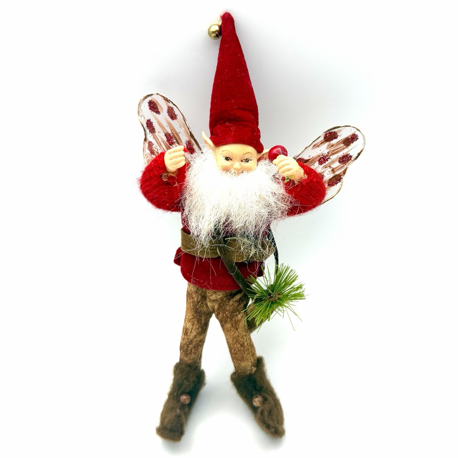 Vintage Christmas Woodland Elf Shelf Sitter Poseable Doll Fairy Pixie Wings 8”