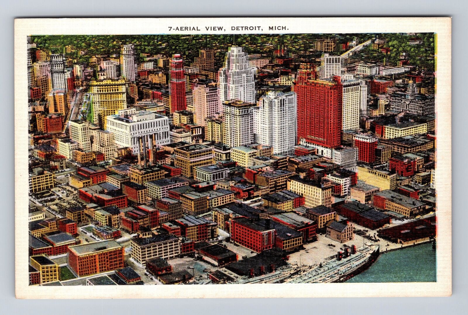 Detroit MI-Michigan, Aerial View Of Downtown, Antique, Vintage Souvenir Postcard