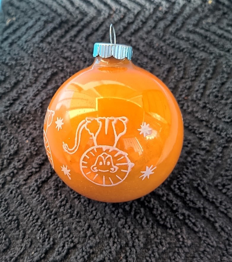 Vintage Shiny Bright Circus Christmas Ornament  Error Upside Down Stencil