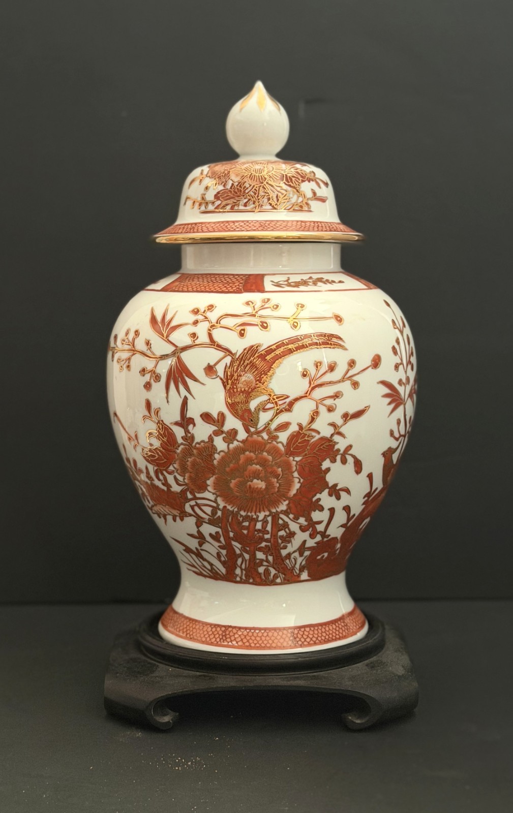 Vintage Japanese Kutani Style Porcelain Ginger Jar Hong Kong Decorated 12” Birds