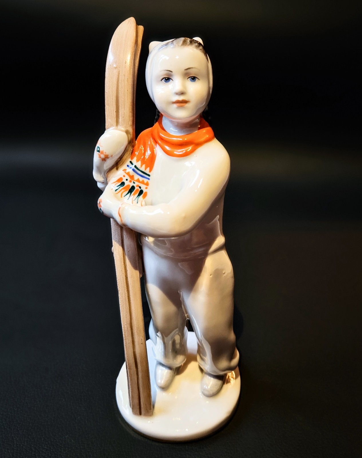 Rare Vintage Soviet Lomonosov LFZ Porcelain Girl Skier Figurine Stolbova USSR