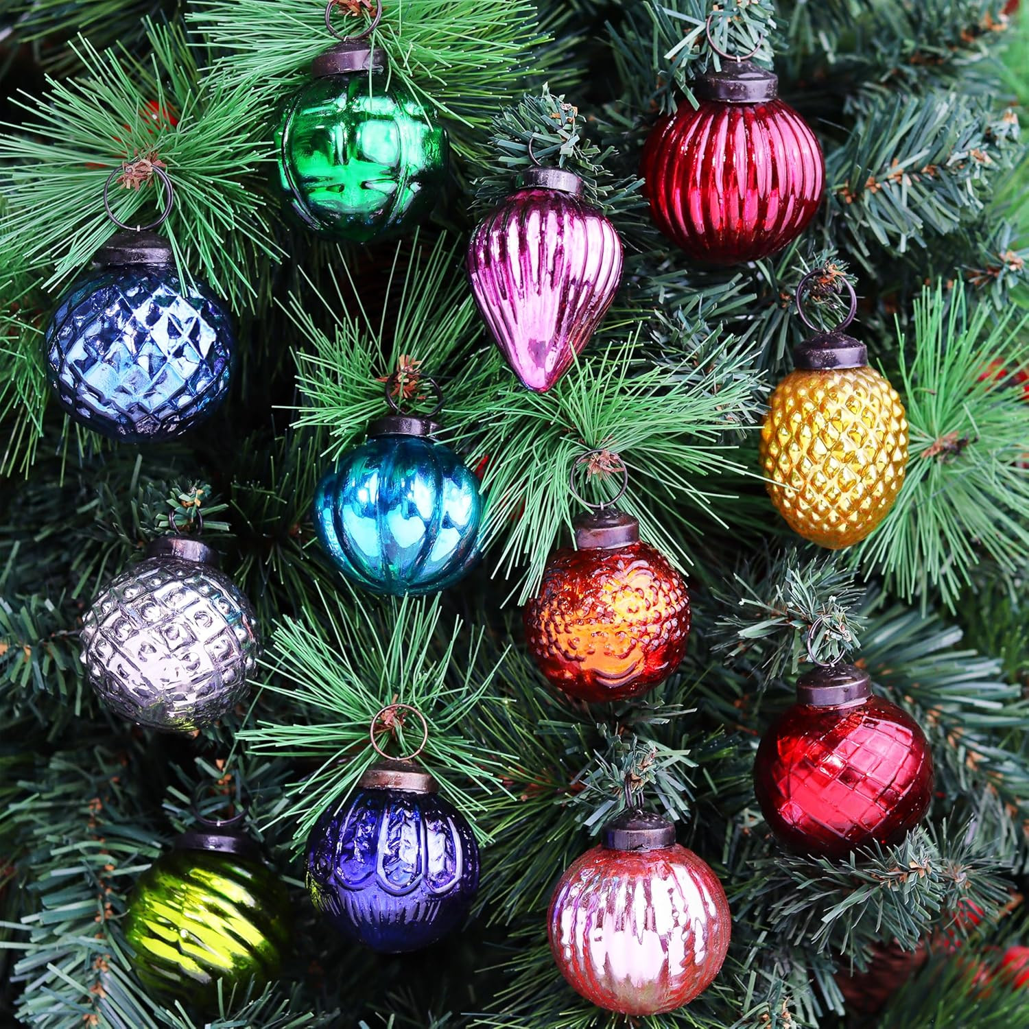 Indianshelf 12 Vintage Christmas Ornaments Multi Glass Christmas Balls Unique