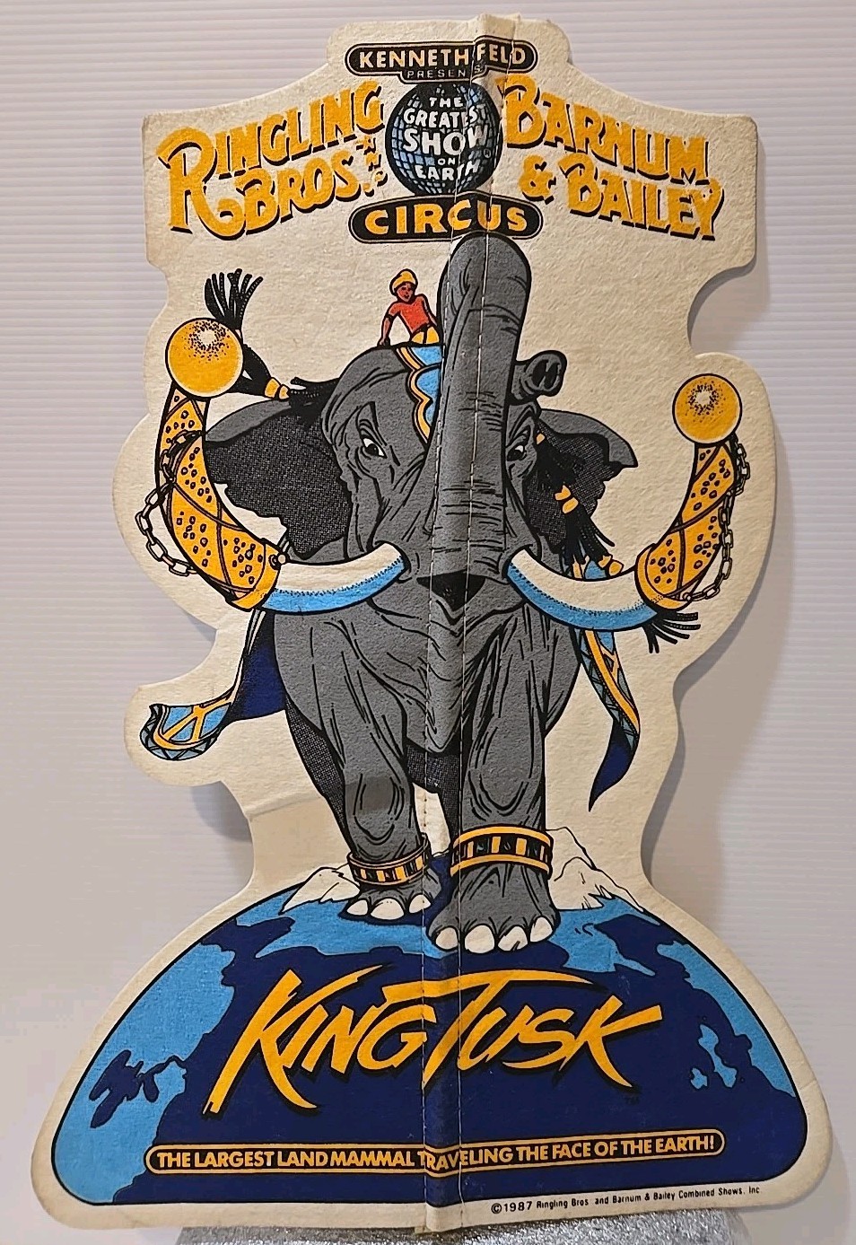 Vintage 1987 Ringling Bros Barnum Bailey Circus KING TUSK Felt Pennant ~18