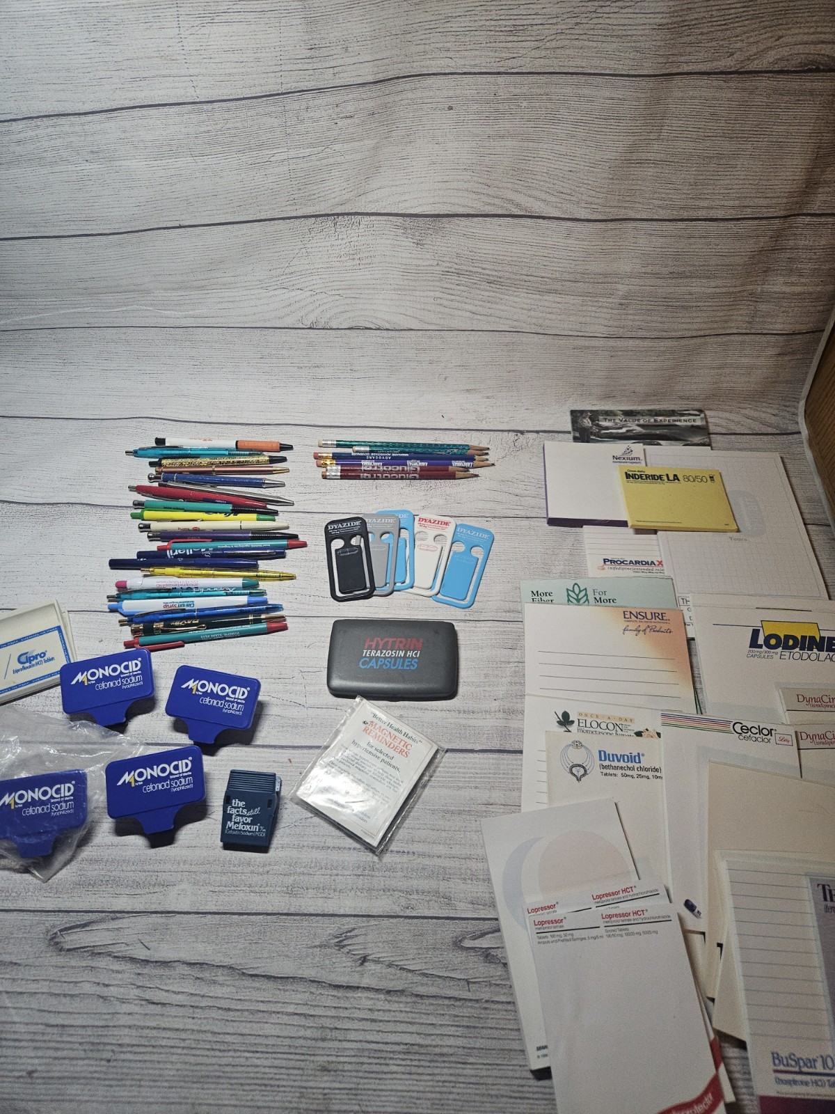 Vintage Pharmaceutical Medical Rep Lot - Pens, Clips, Calculator, Pencils, Paper