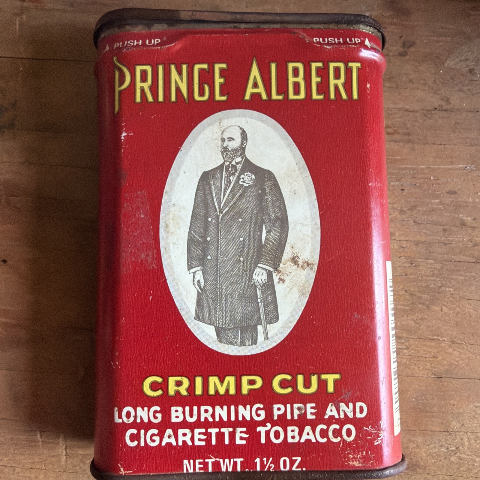 Prince Albert Tin Crimp Cut Pipe and cigarette tobacco Empty Prince Albert Tin Crimp Cut Pipe and cigarette tobacco Empty
