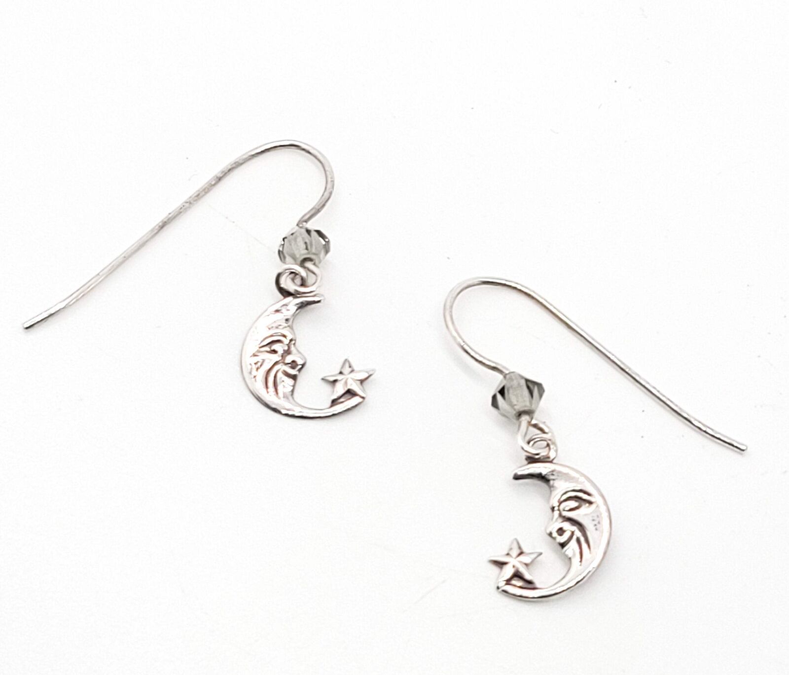 Man in the Moon celstial crescent moon and star sterling silver vintage earrings