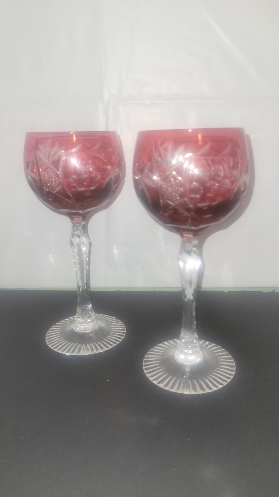 Cranberry Hock Wine Beyer BEZ1 Wine Glass Vintage Cut To Clear 8