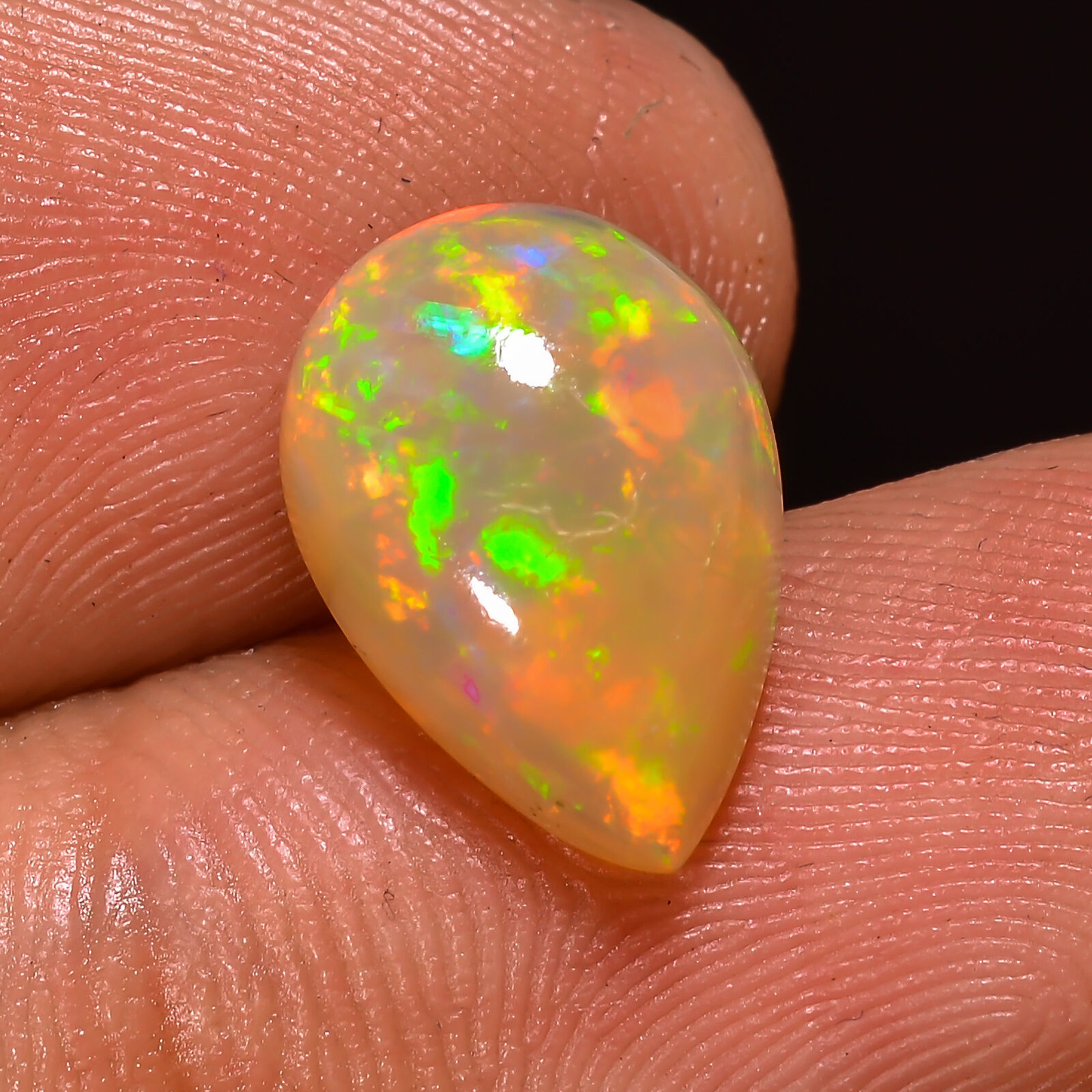 02.35Cts. 100% Natural Fire Opal Welo Opal Ethiopian Opal Pear Cabochon Gemstone