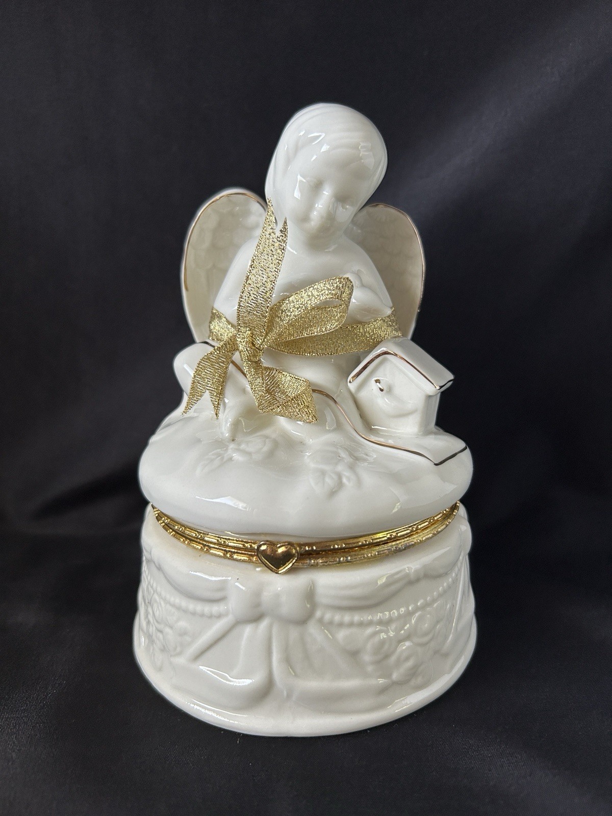 VTG Angelic Dreams Bath Salts Porcelain Hinged Vanity Box Set NOS Complete Decor