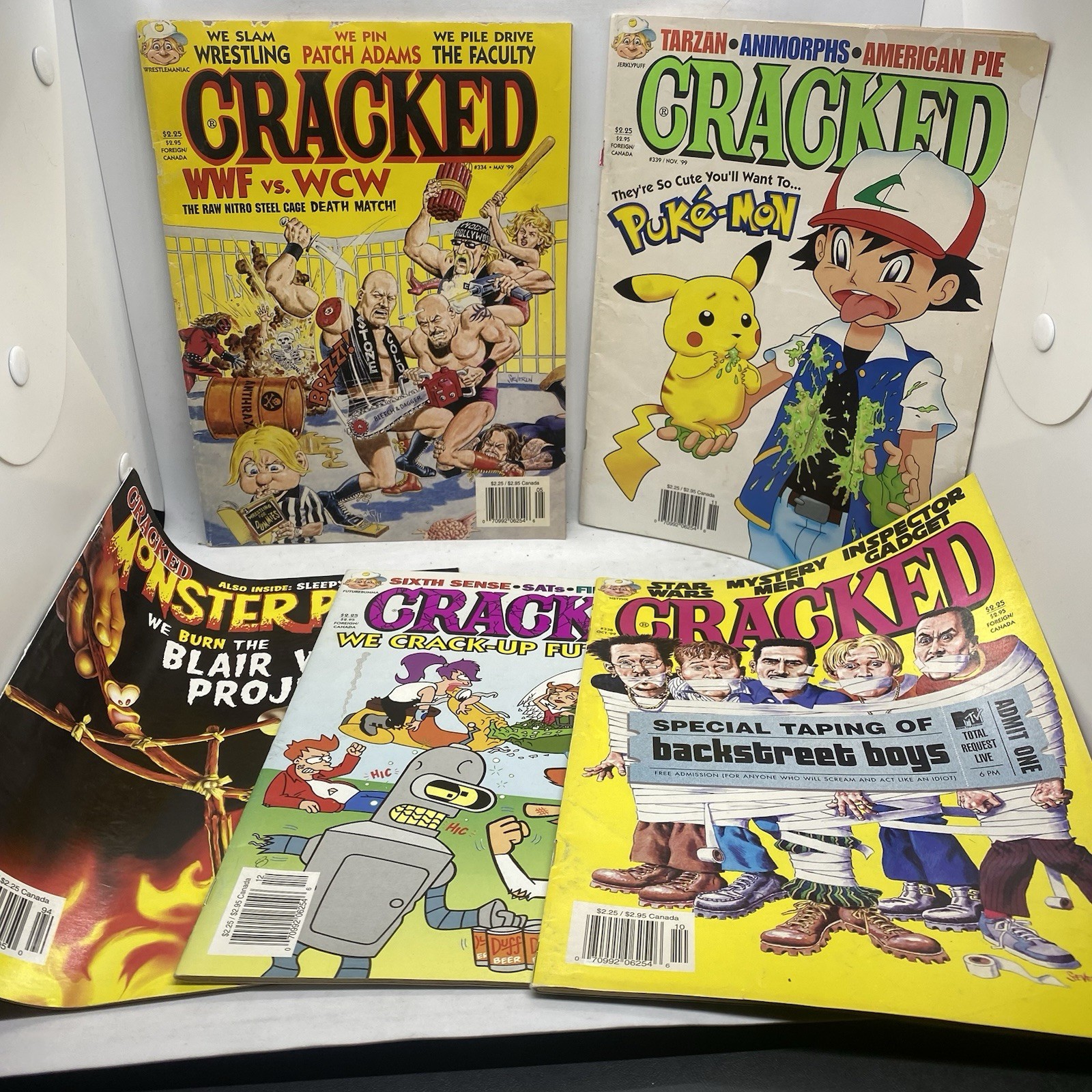 Cracked Magazine Lot of 5 Pokemon WWE WWF Futurama Backstreet Boys Blair Witch