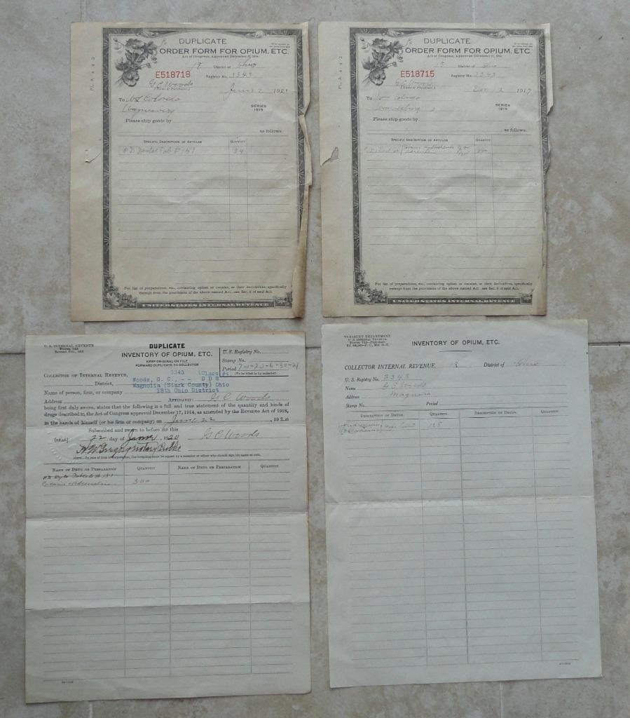 original OPIUM ORDER FORM lot Magnolia (Stark County) Ohio ~1917-1921~