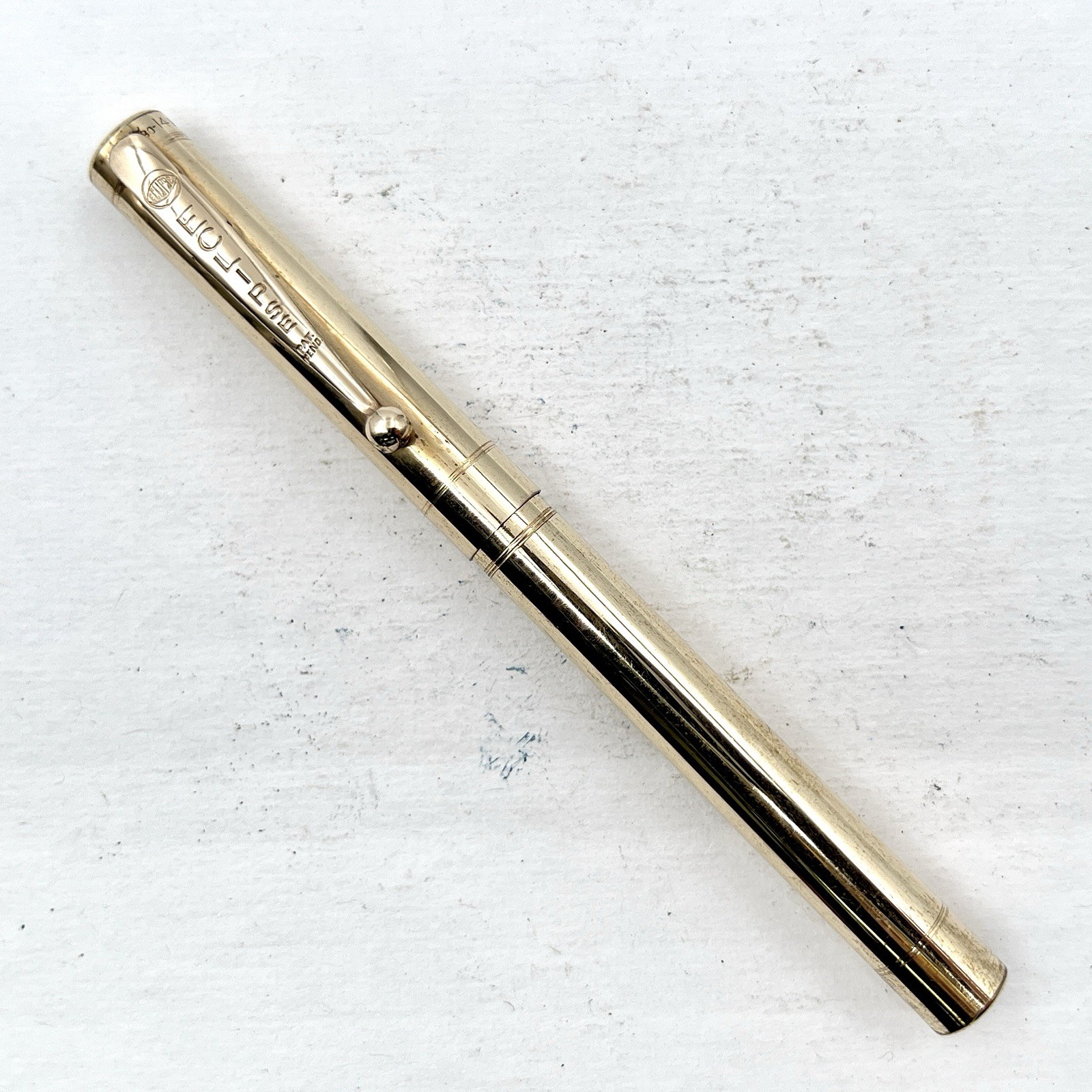 Antique Eclipse 14k Gold-Filled Plain Polished Lever Fountain Pen (No Nib) AS IS