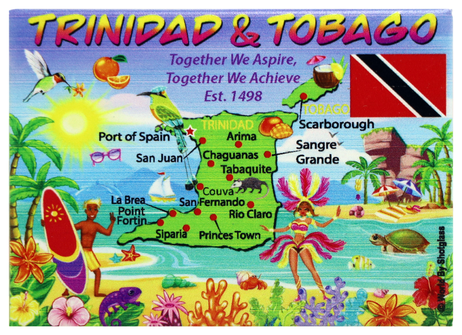 Trinidad & Tobago Graphic Map and Attractions Souvenir Fridge Magnet 2.5\