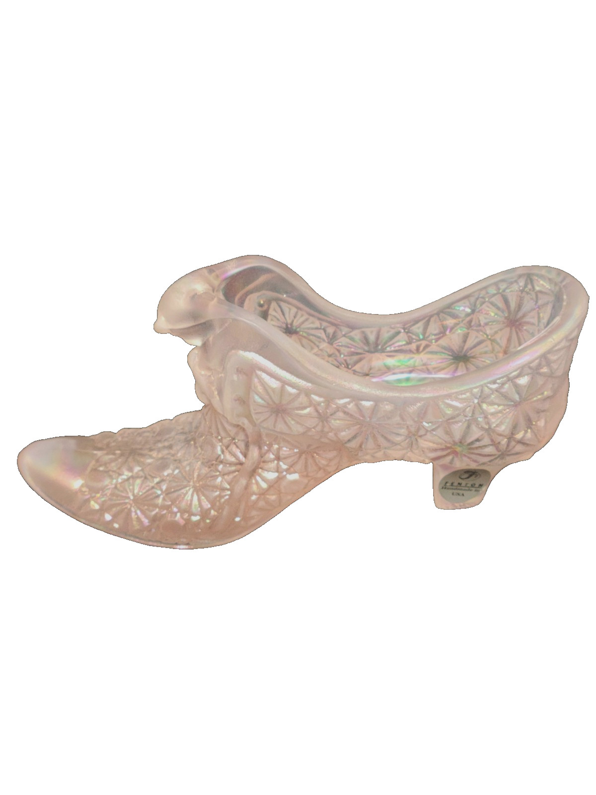 FENTON Pink Iridescent Glass SHOE SLIPPER Cat Head Button & Daisy 6