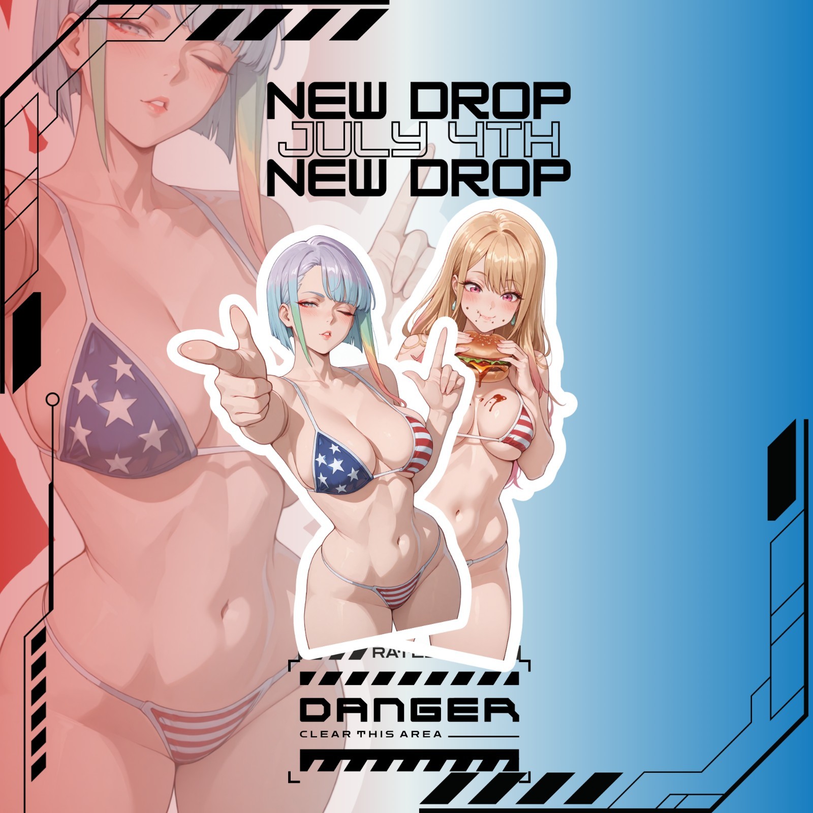 4th Of July Freedom Frenzy | Anime Girl Waifu Sticker Decal Glossy 4th Of July Freedom Frenzy | Anime Girl Waifu Sticker Decal Glossy