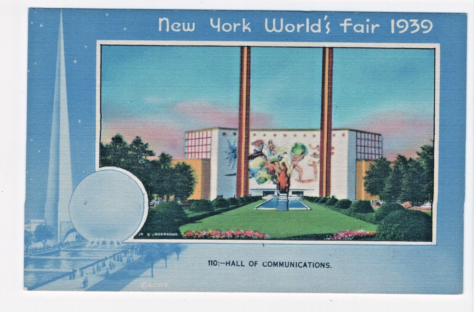 1939 New York World\'s Fair HALL OF COMMUNICATIONS 110 Art Deco  Vintage Postcard