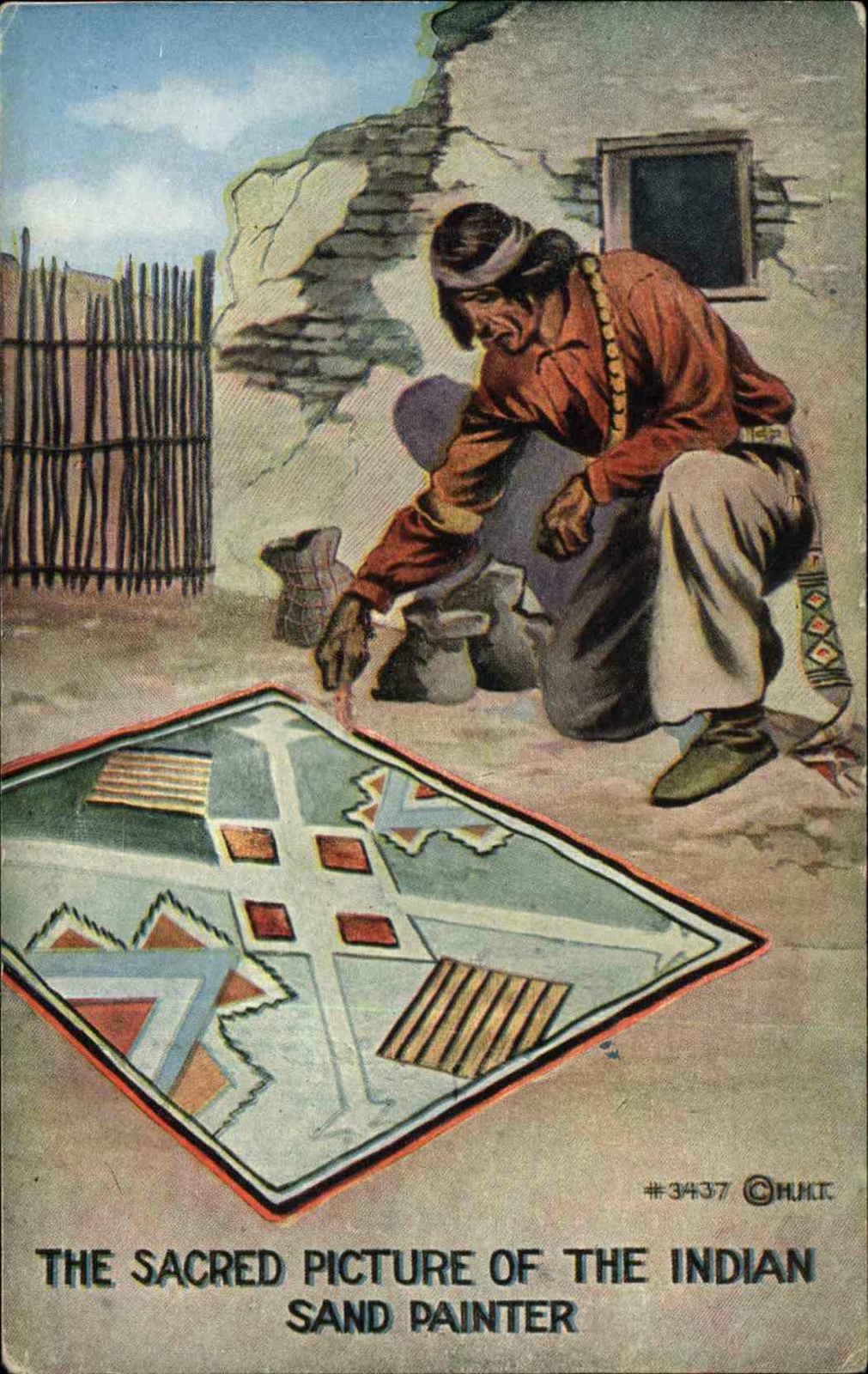NATIVE AMERICANA Sacred Picture of Indian Sand Painter c1910 Postcard NATIVE AMERICANA Sacred Picture of Indian Sand Painter c1910 Postcard