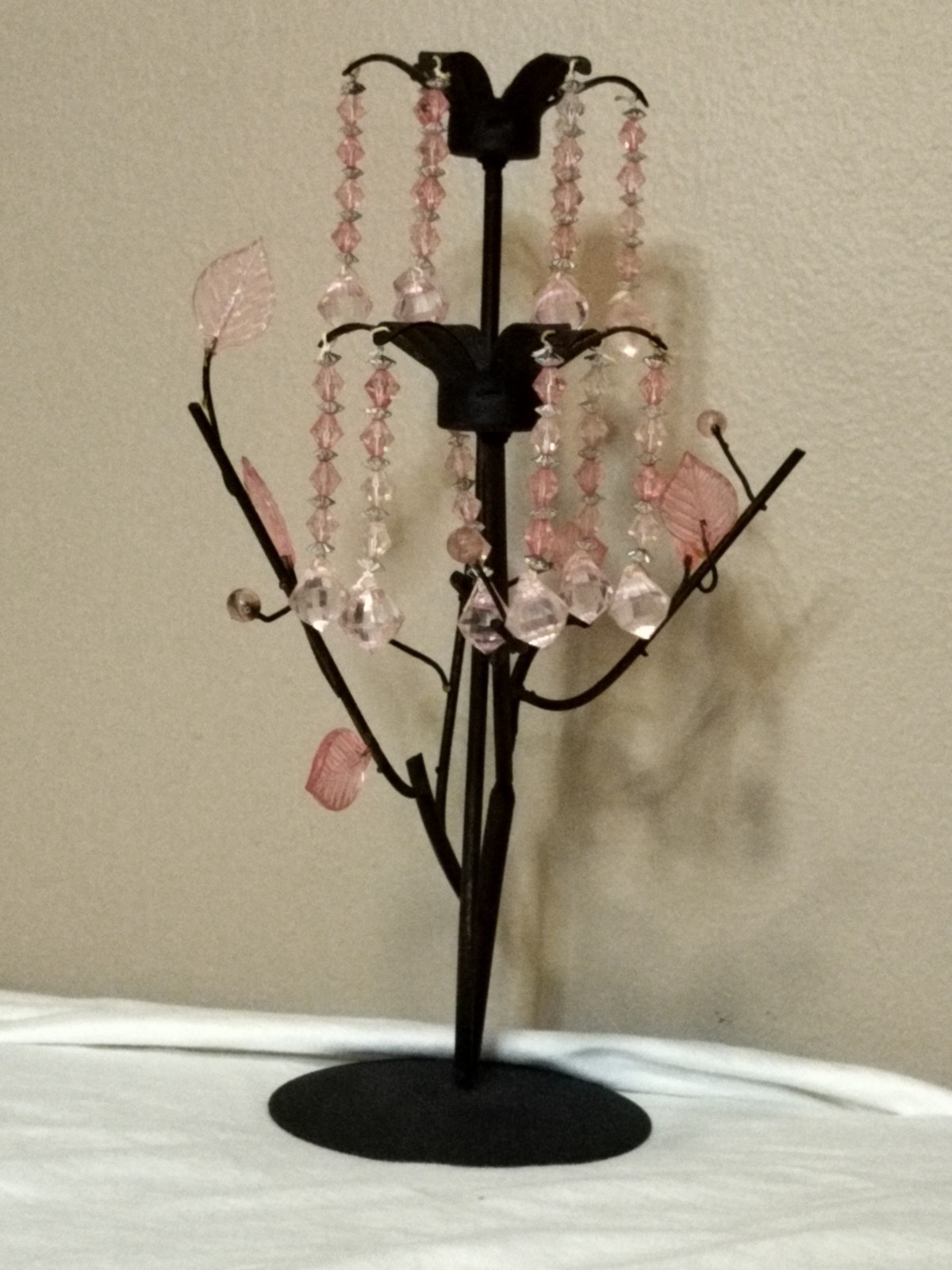 Pink Beaded Black Metal Candle Holder Bohemian Decor Hippie  Cottage Core
