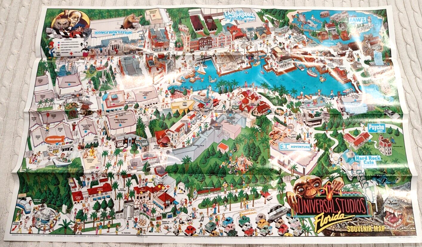90's Universal Studios Florida Souvenir Map Poster Back To The Future Ride