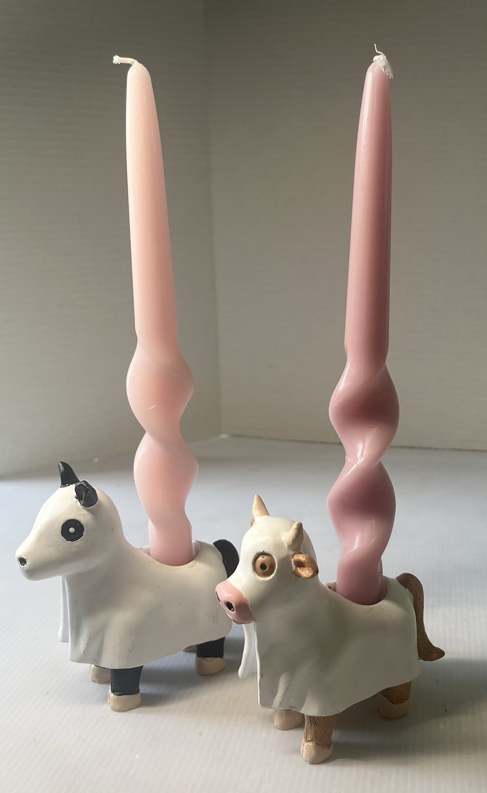 Set Of 2 Funky Ghost Cow and Horse Ceramic Candle Holders SALE