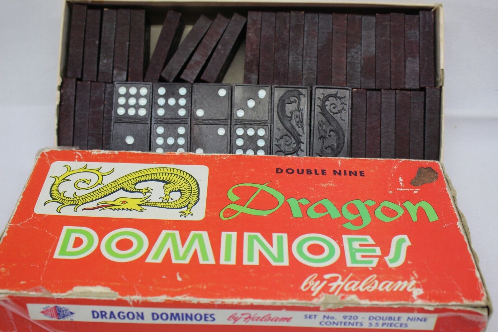 VTG 1960’s 54 Dragon DOMINOES Double Nine Game Halsam No 920 