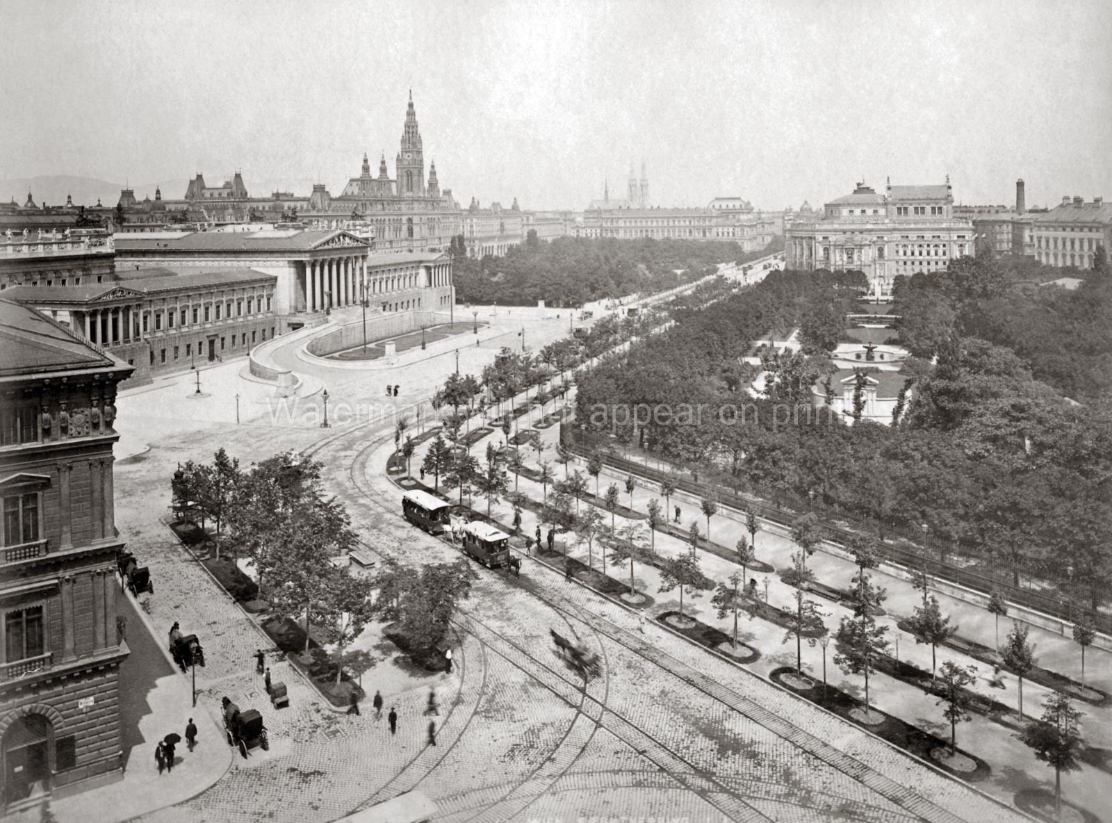 Vienna Austria Ringstrasse Parliament Rathaus Cityscape Vtg. Photo 19thC.