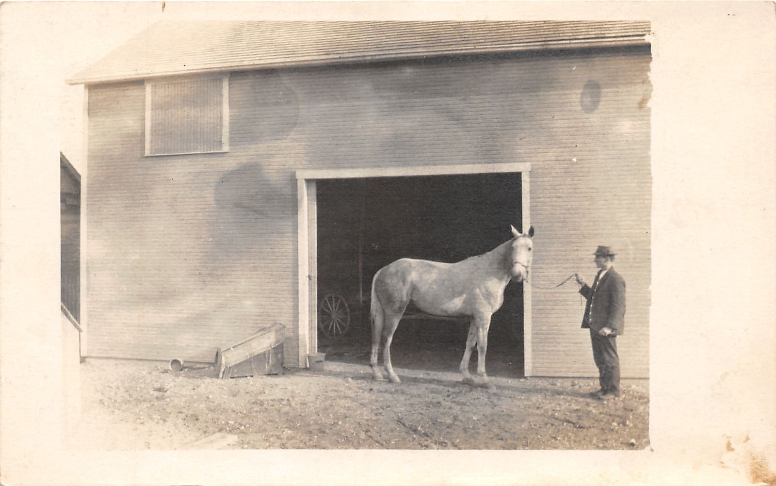 J68/ French Lick Indiana RPPC Postcard c1910 Horse Barn Man Farm 385