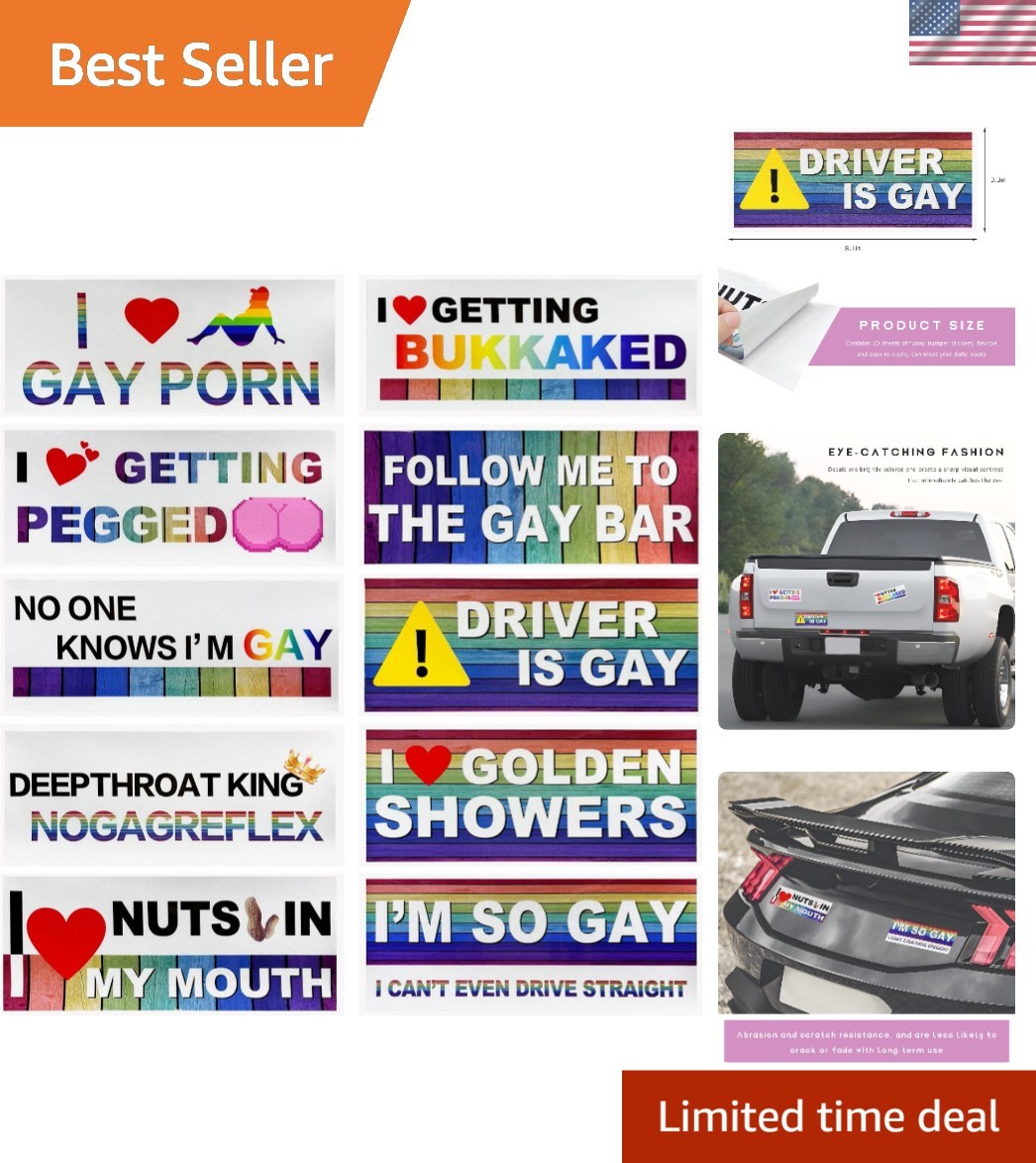 10 Pcs Funny Gay LGBT Prank Bumper Stickers Funny Car Stickers Rainbow 10 Pcs Funny Gay LGBT Prank Bumper Stickers Funny Car Stickers Rainbow