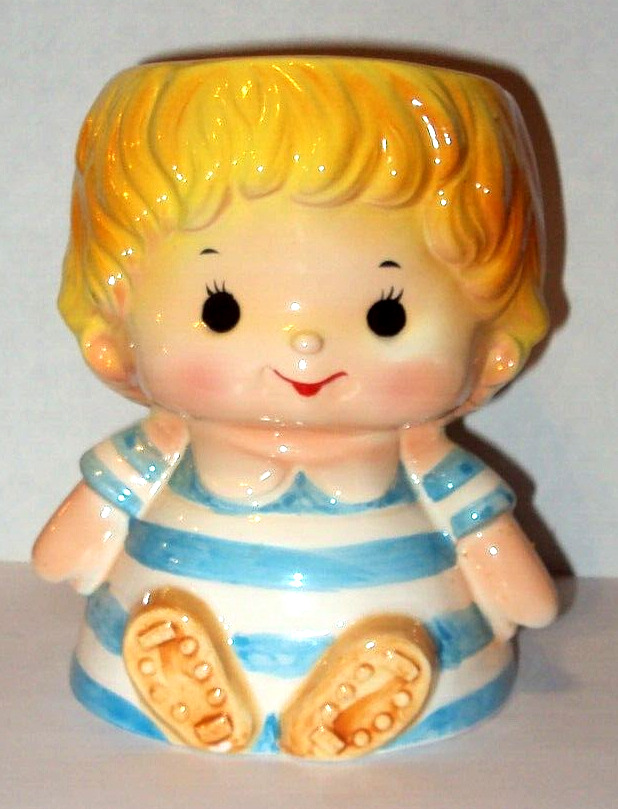 Vintage Relpo Japan Baby Boy Head Vase Planter 6871  5 3/4\