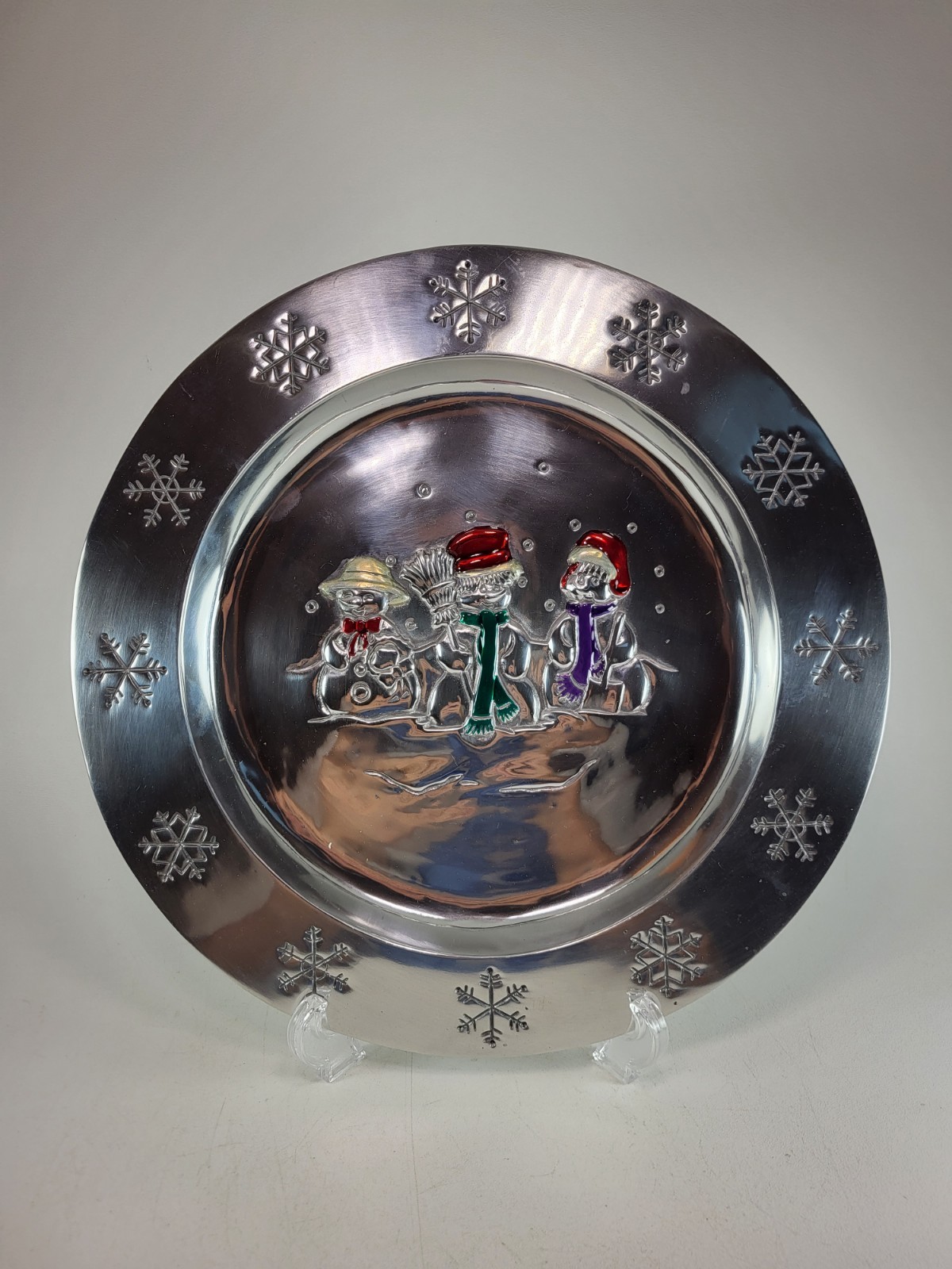 Large Pewter Christmas Plate With Snowman 13\