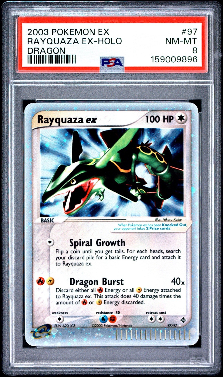 2003 Pokémon EX Dragon Rayquaza ex 97/97 Holo PSA 8 NM-MT Vintage