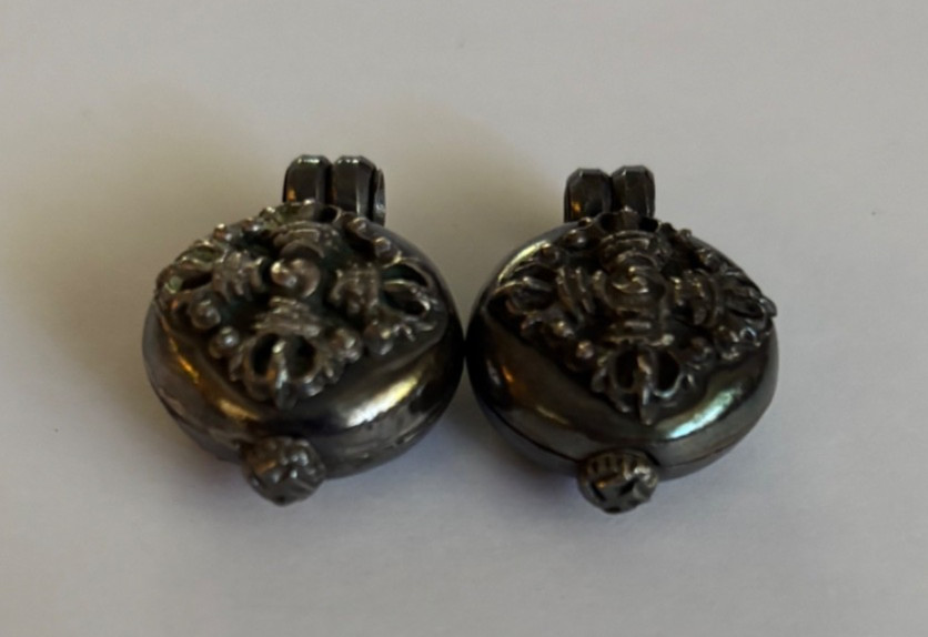 SET OF 2 ANTIQUE SILVER ROUND TIBETAN HINDU GAU PRAYER BOX MADE OF SILVER