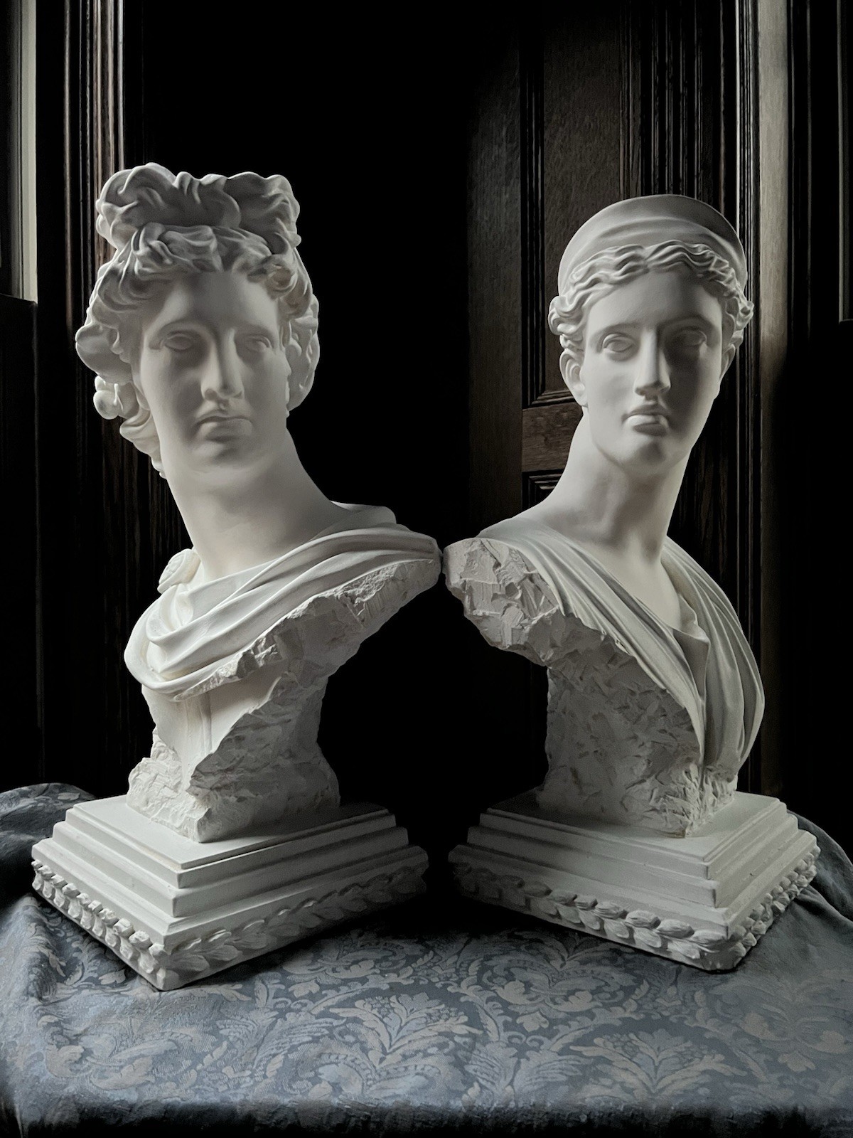 Vintage Matching Pair of Busts of Apollo And Diana 