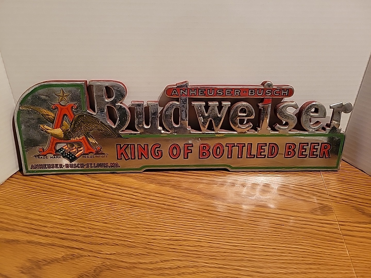 (VTG) 1930s Budweiser King Of Bottled Beer Back Bar Shelf Anheuser-Busch Sign