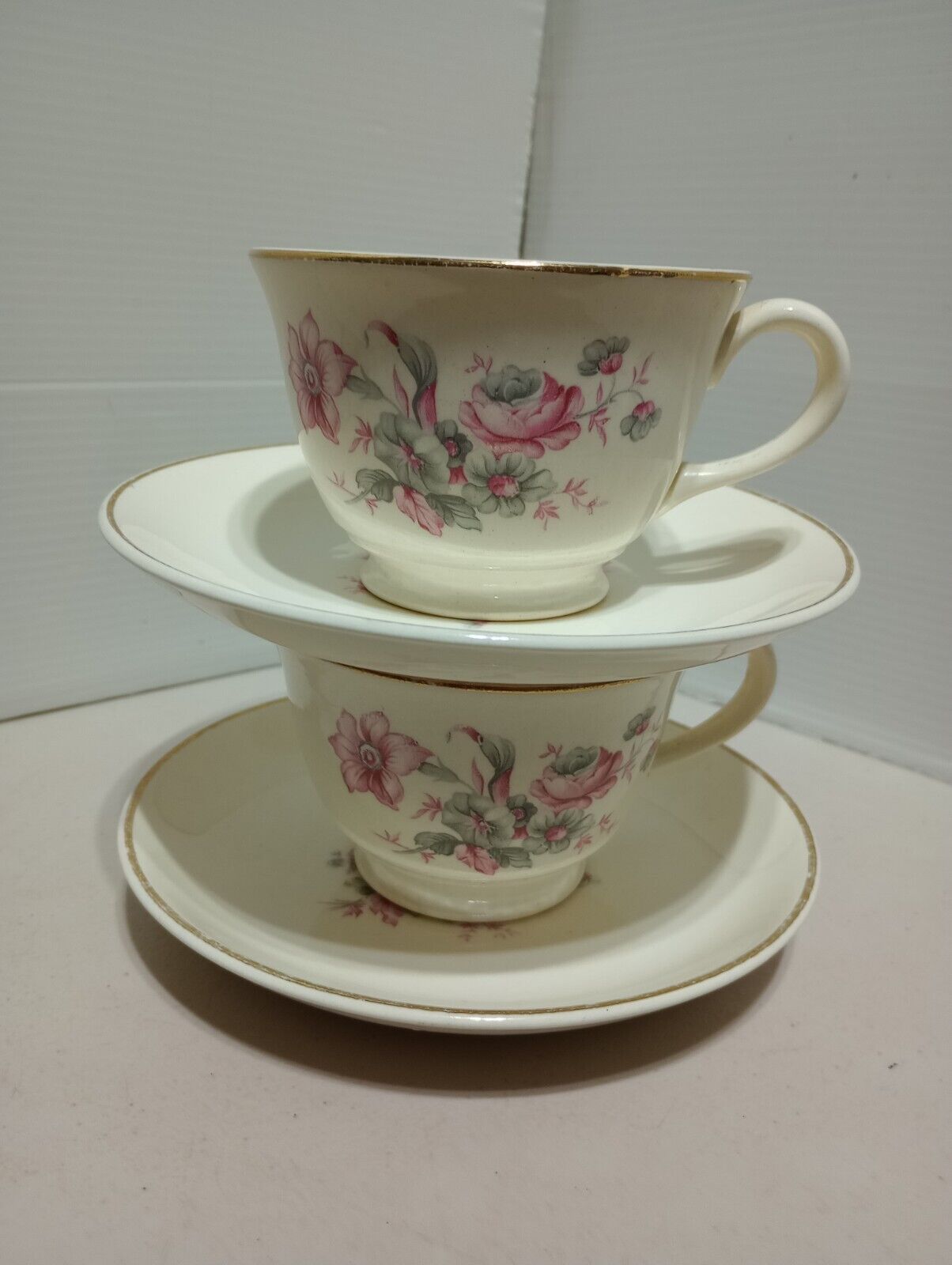 The Harker Pottery Company Two Cup and one Saucer 24k Gold Trim