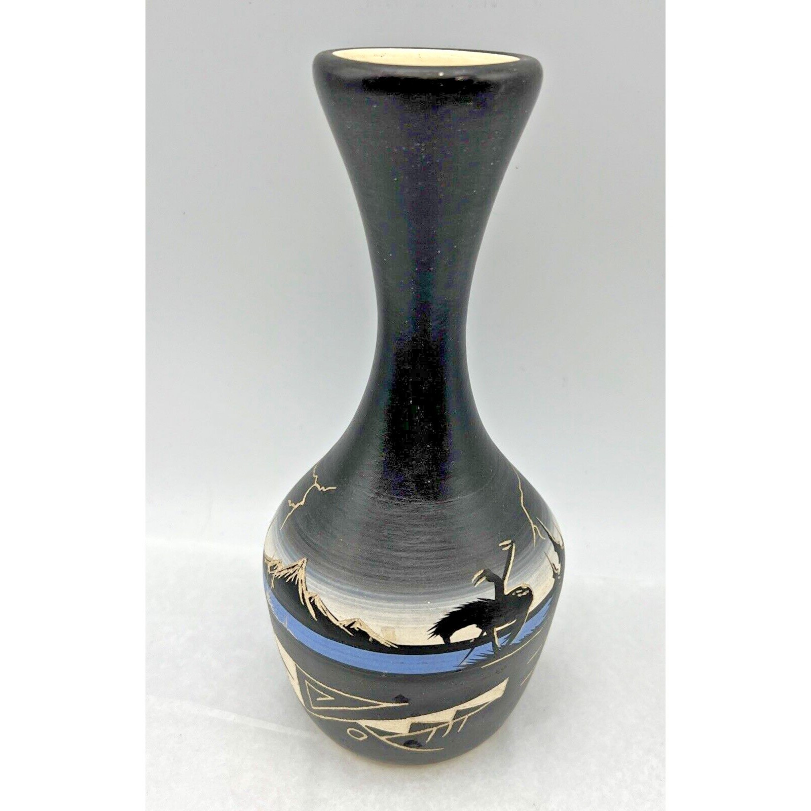 Vintage Cedar Mesa Hand Painted Pottery Vase Storm Landscape Signed 8\