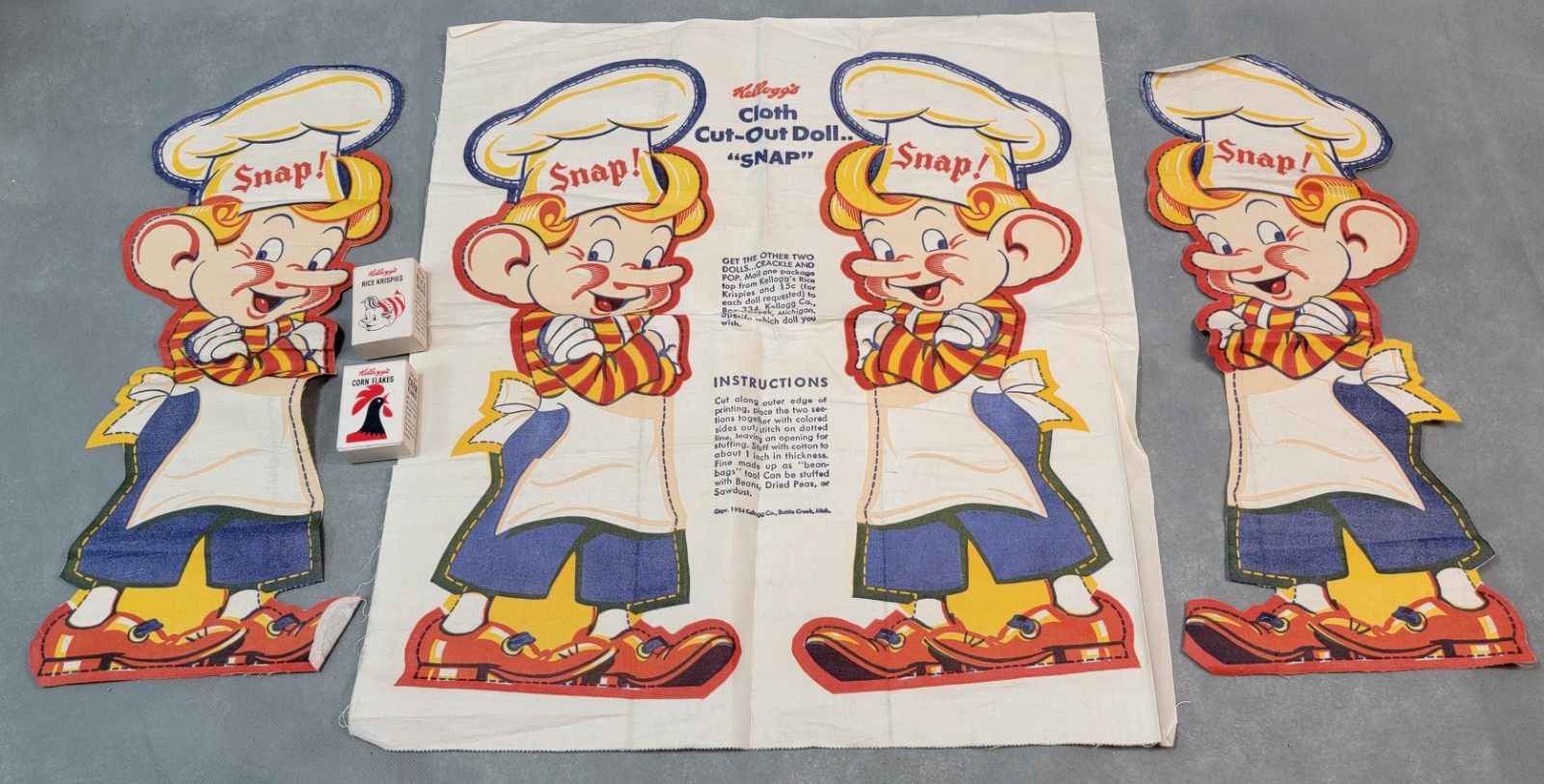 Vintage 1954 KELLOGG Rice Krispies SNAP Cloth CUT OUT DOLL & MORE Lot