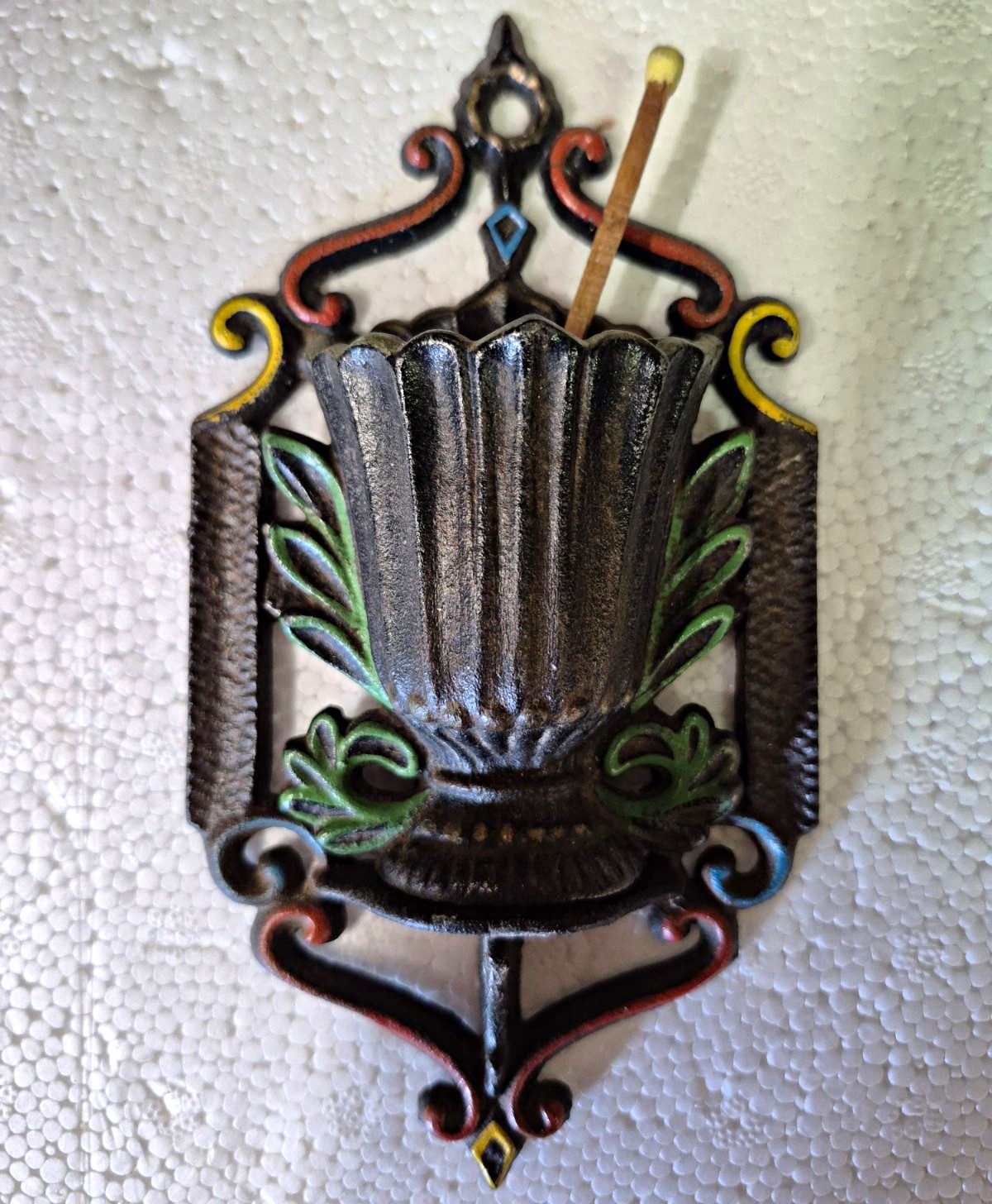 Vintage Wilton Painted Cast Iron Wall-Mounted Match Holder