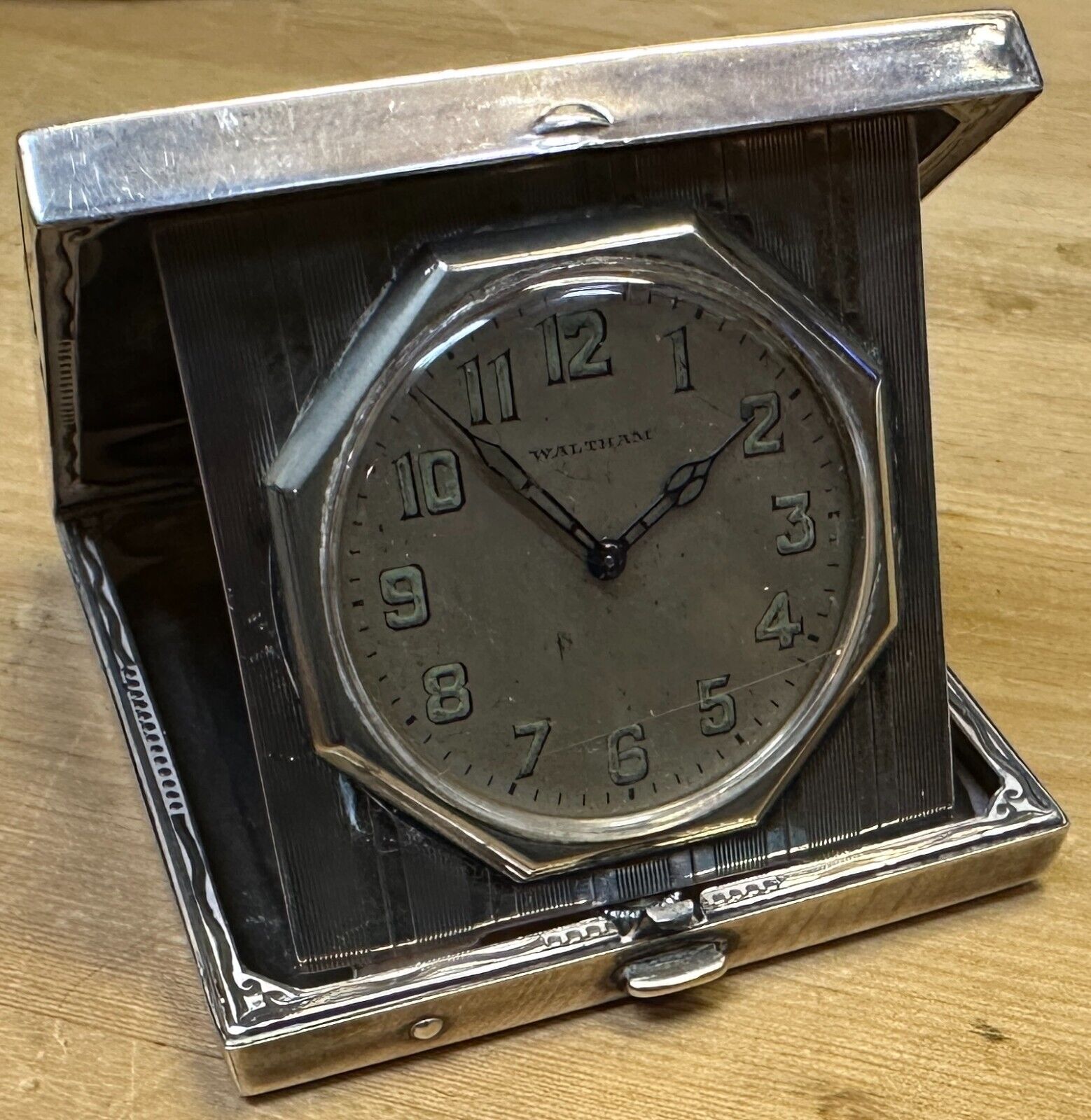 1922 ELGIN 467 HEAVY SOLID Sterling Silver 925 Folding Travel Clock Radium Dial