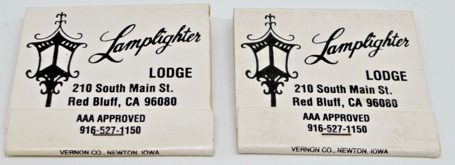 Lamplighter Lodge Red Bluff California 210 Main Street FULL Matchbook LOT of 2