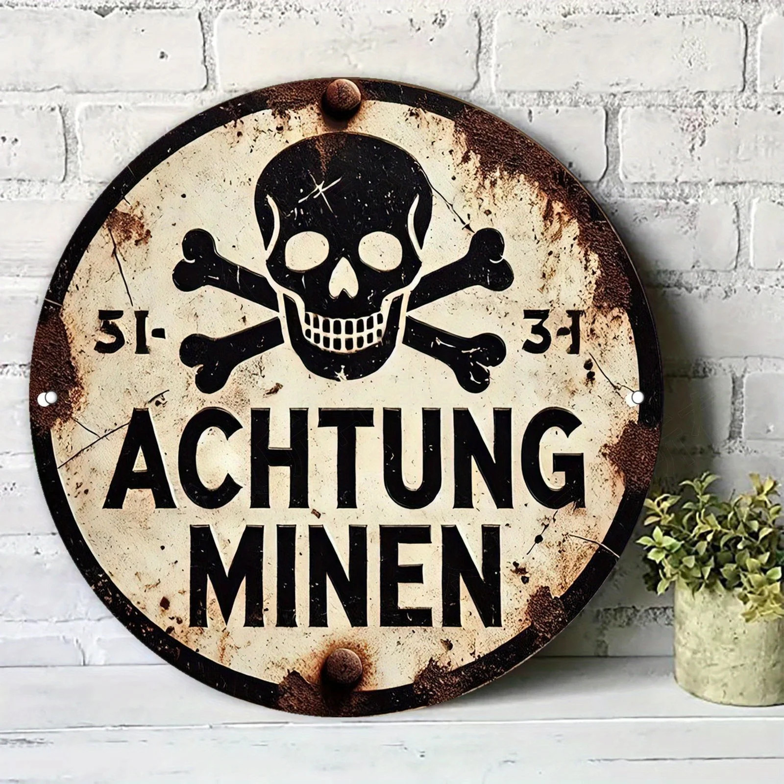Vintage ACHTUNG MINEN Skeleton Tin Metal Signs Home Décor 8x8