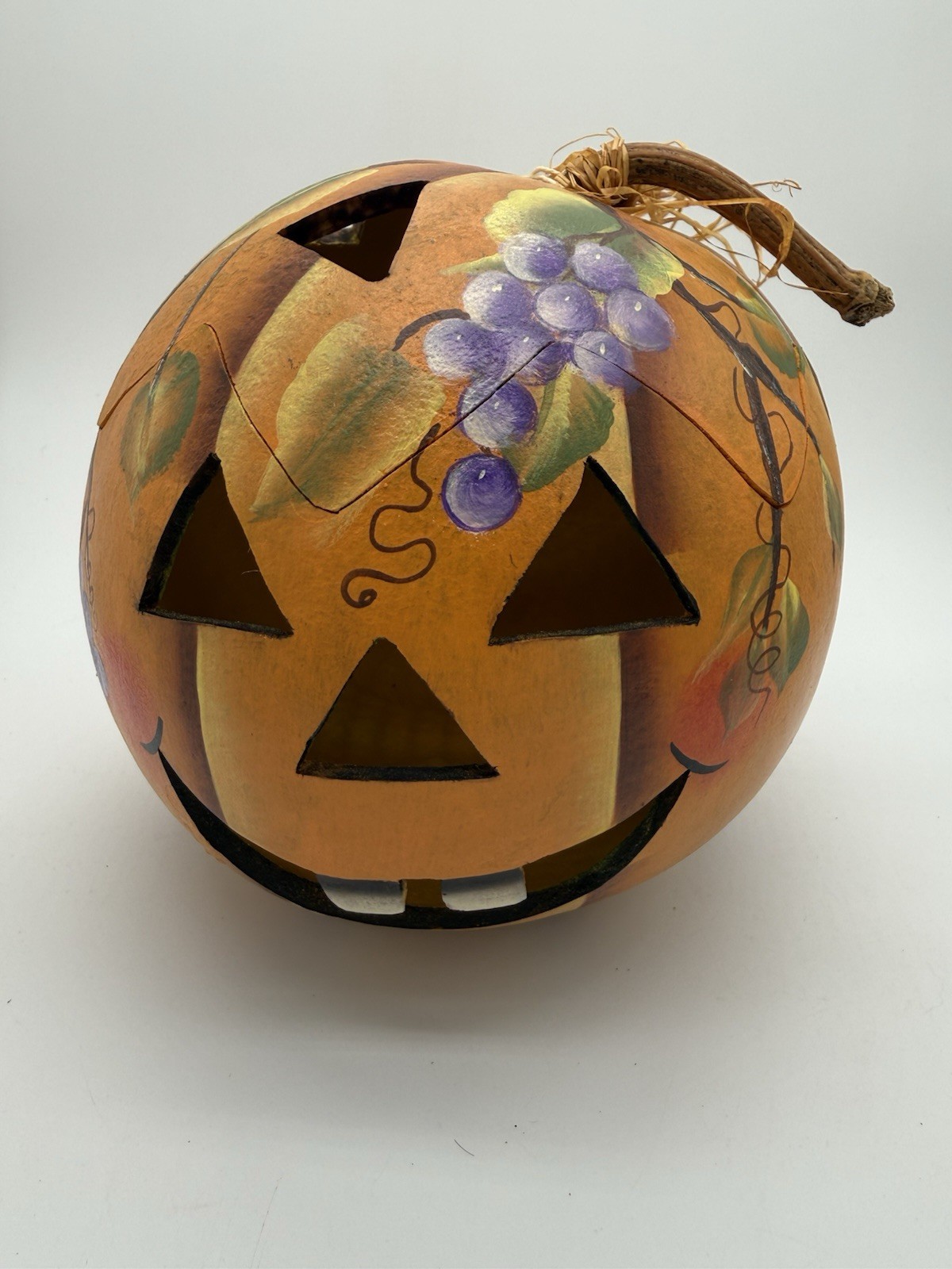 Gourds Gatherings Hand Painted Baby Bushel Gourd Jack-O-Lantern Pumkin Halloween