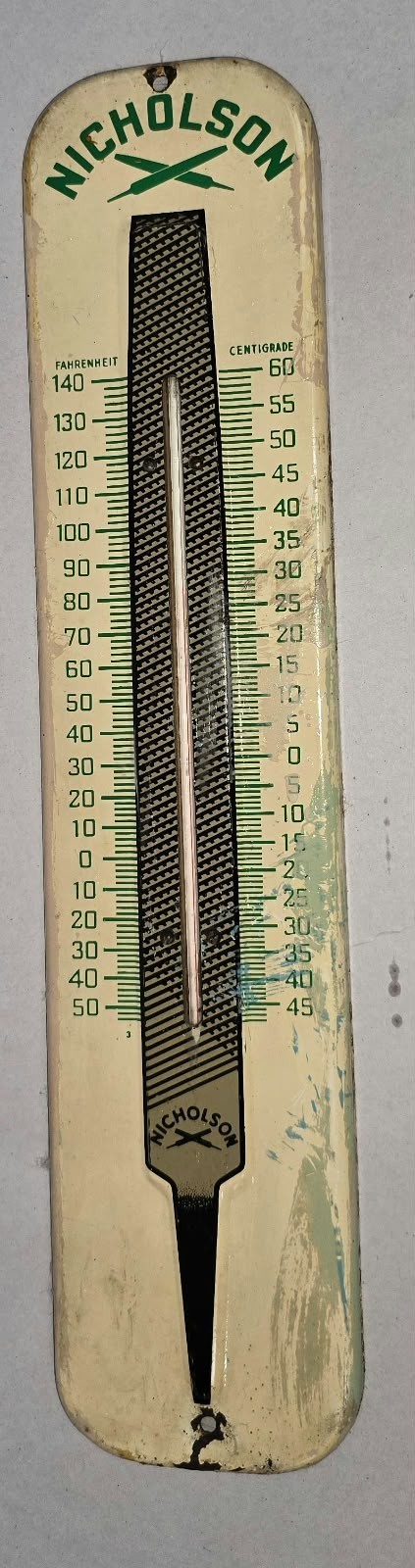Vintage Nicholson File Thermometer Advertising Rare Unique Collectible Antique