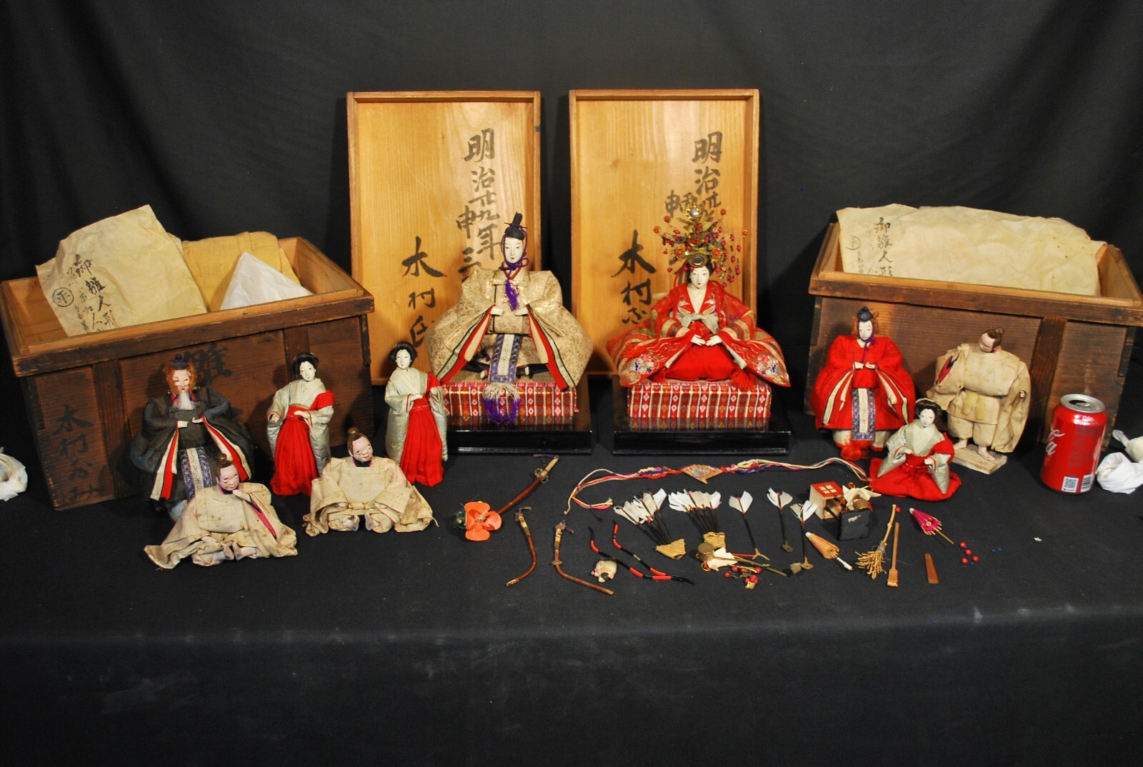 10 ANTIQUE 1896 JAPANESE GIRLS DAY HINA NINGYO DOLL DOLLS n Original Boxes / LOT