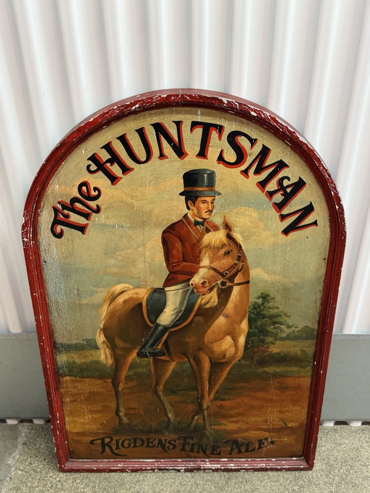 Vintage The Huntsman Rigdens Fine Ale Wooden Pub Sign Painted Huntsman Horse